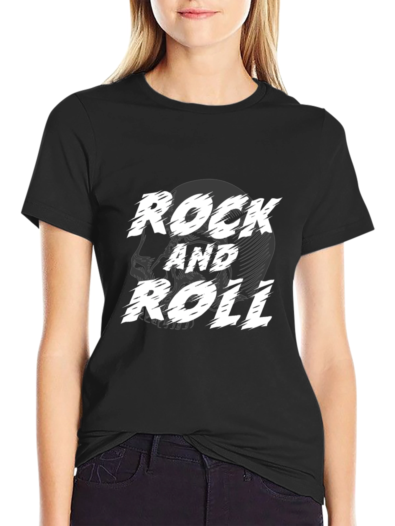 Rock and Roll Skull Graphic Black T-Shirt