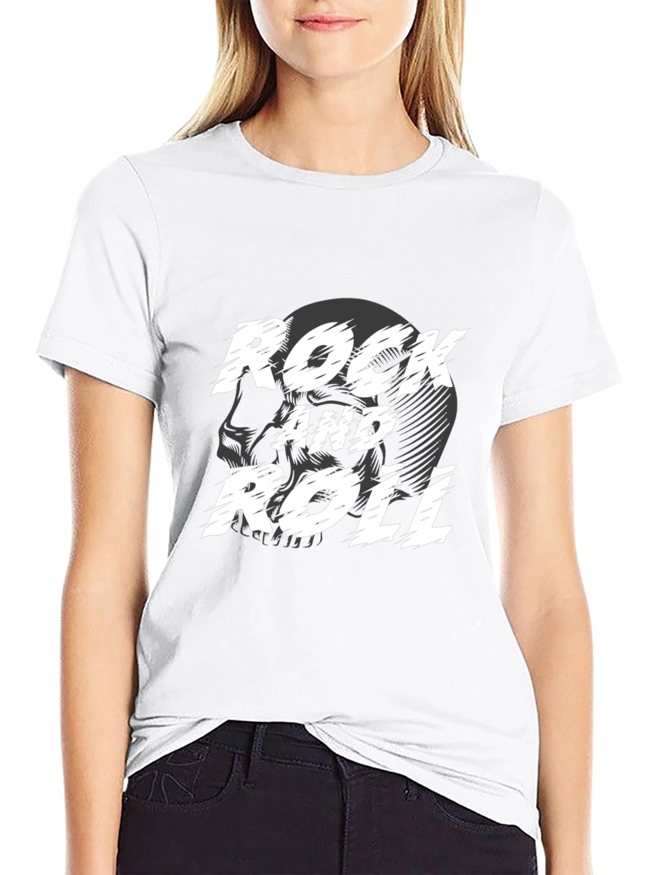 Rock and Roll Skull Graphic Black T-Shirt