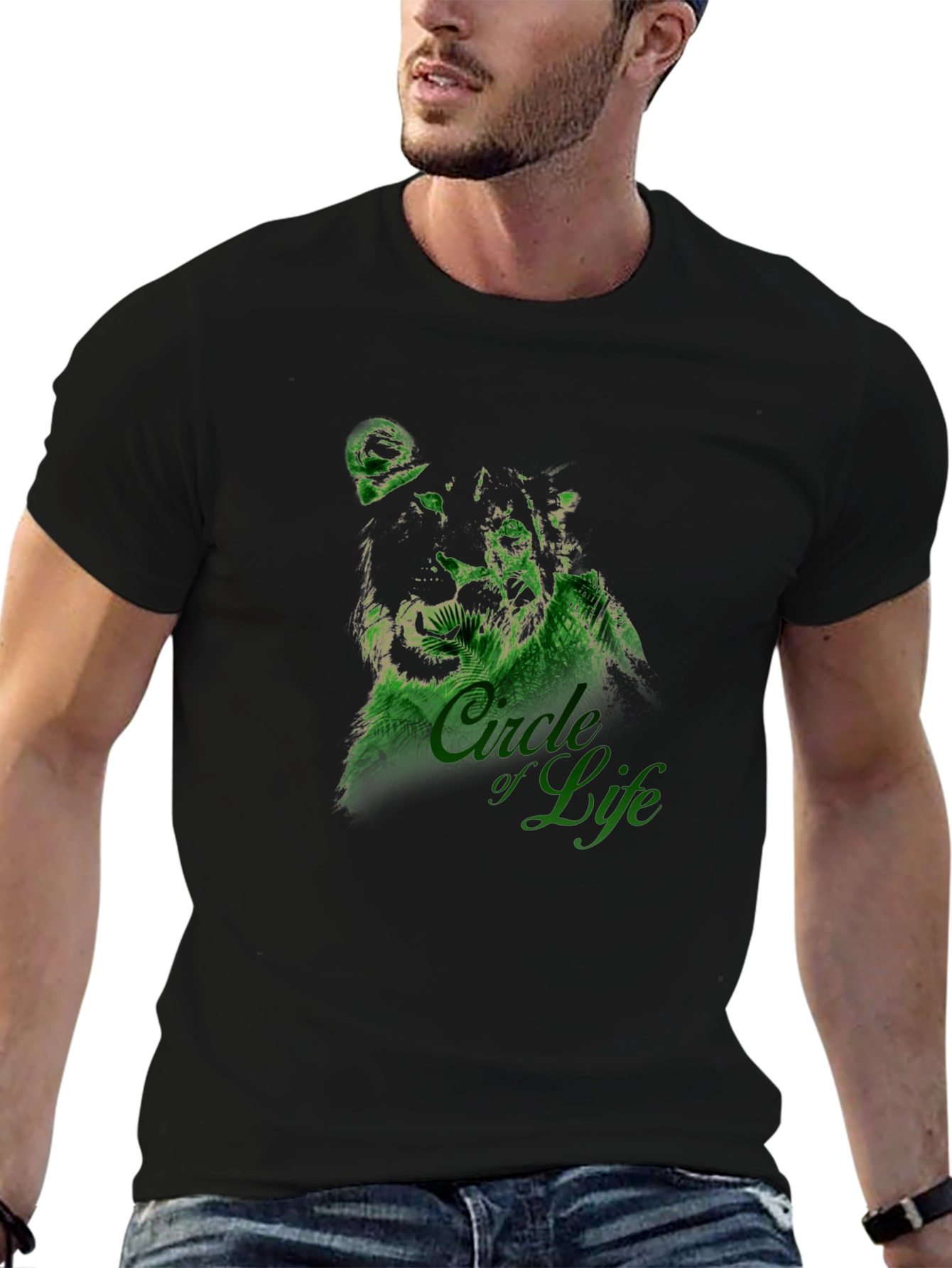 Lion Head Graphic Tee - Black Crew Neck