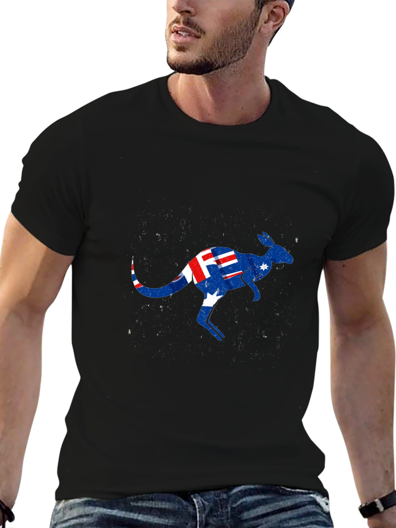 Australia Flag Kangaroo Graphic Black T-Shirt