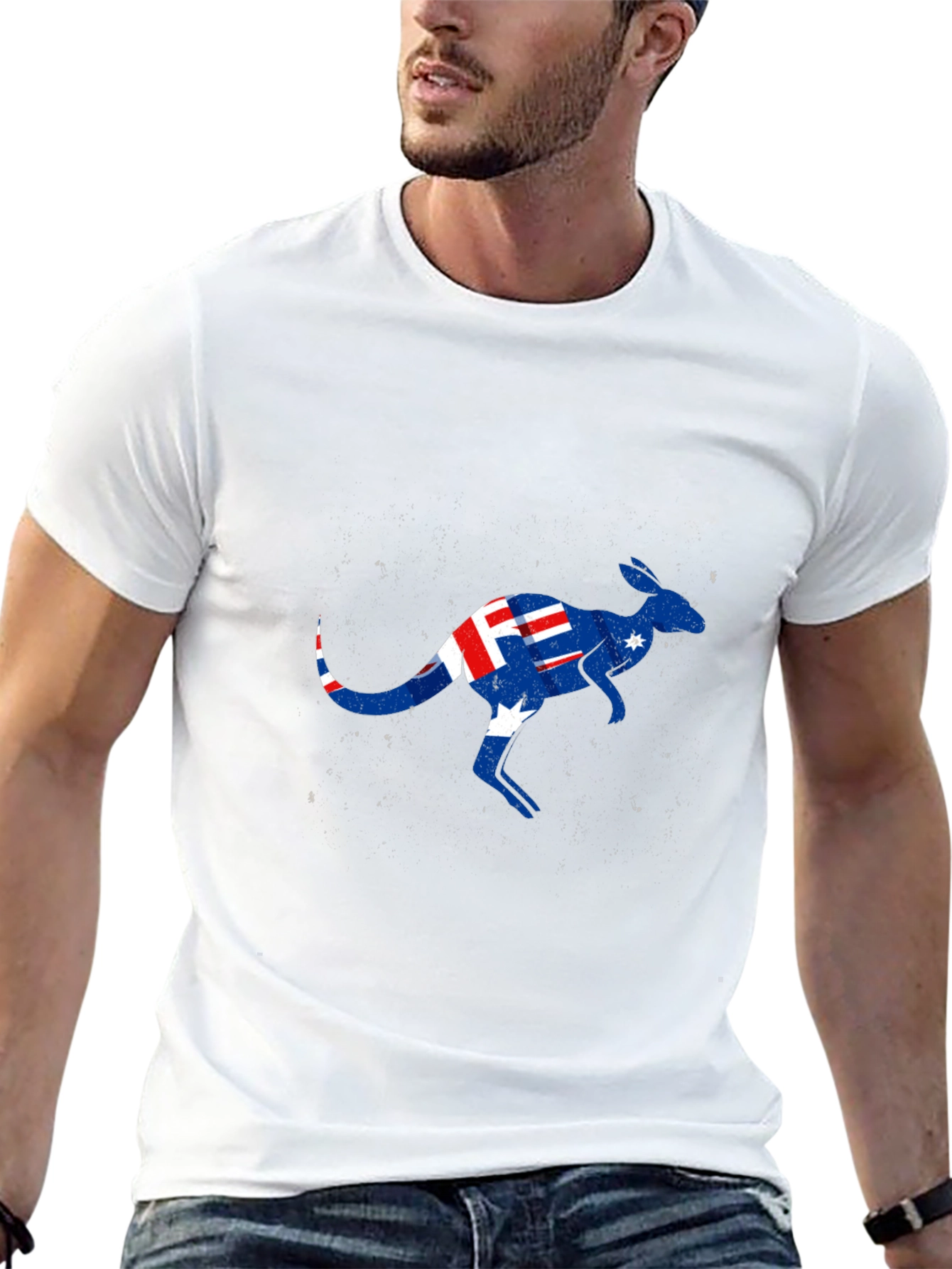 Australia Flag Kangaroo Graphic Black T-Shirt