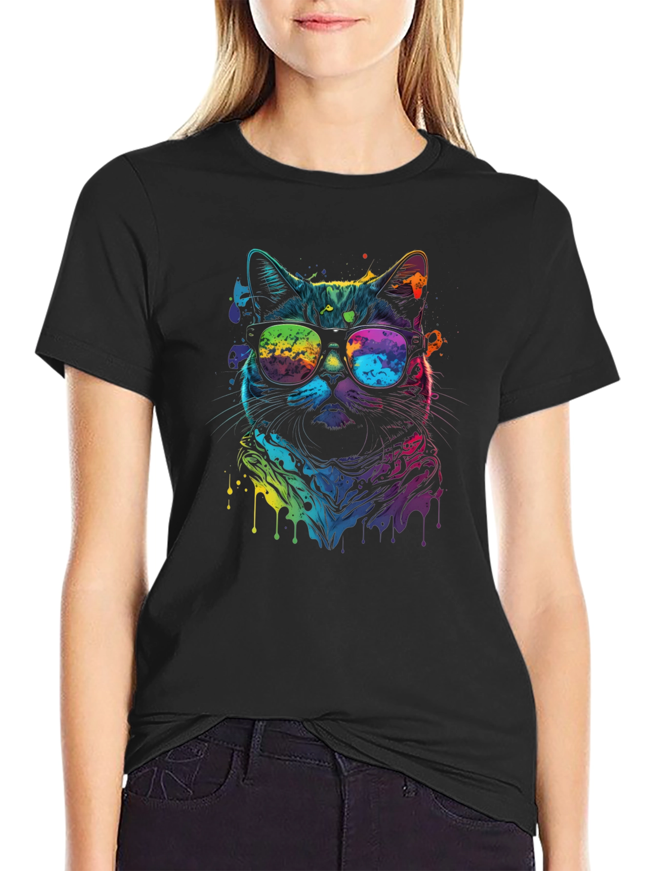 Cool Cat Tee - Vibrant Rainbow Graphic