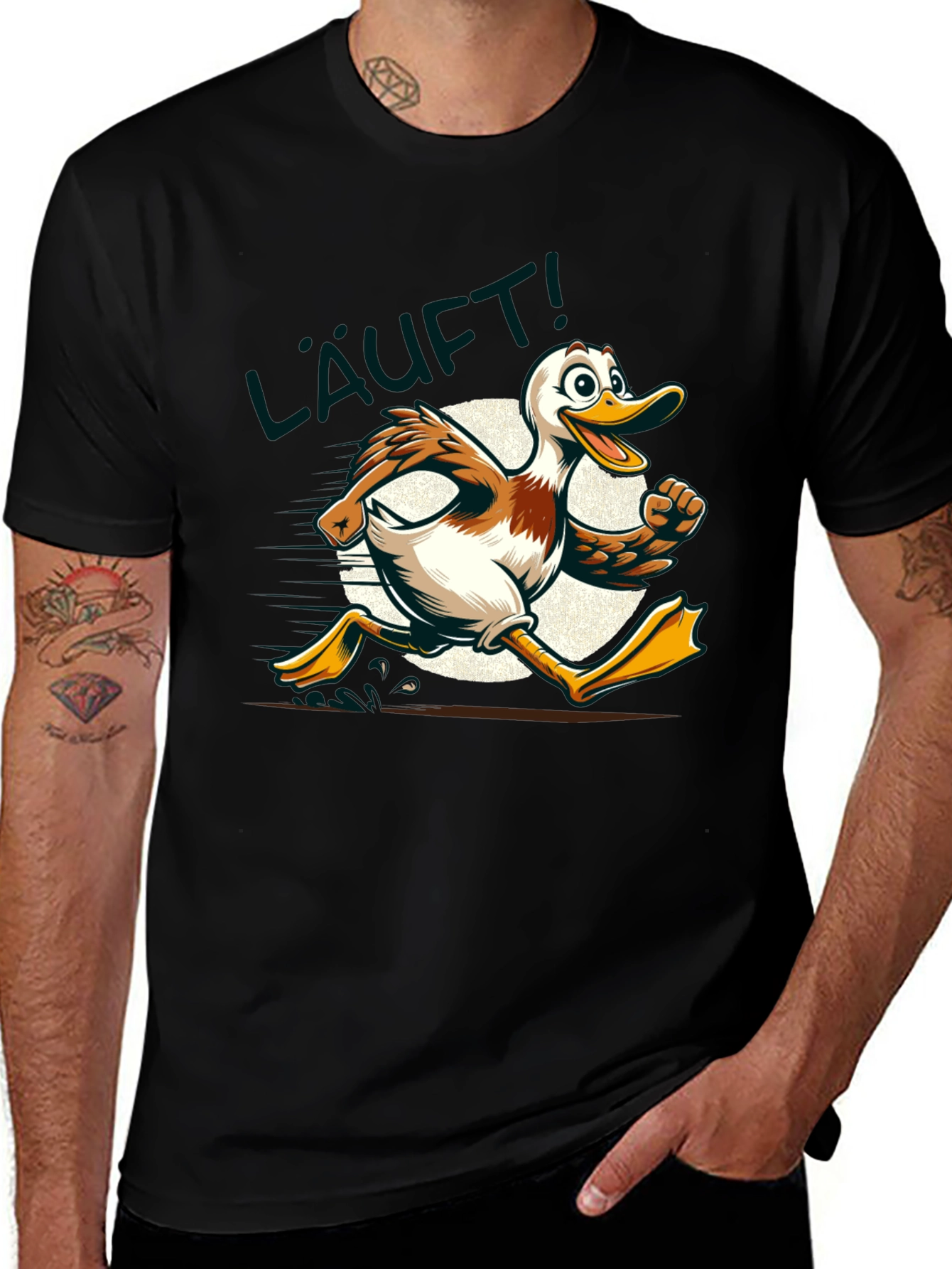 Running Duck Graphic Tee - Funny Cartoon Animal T-Shirt
