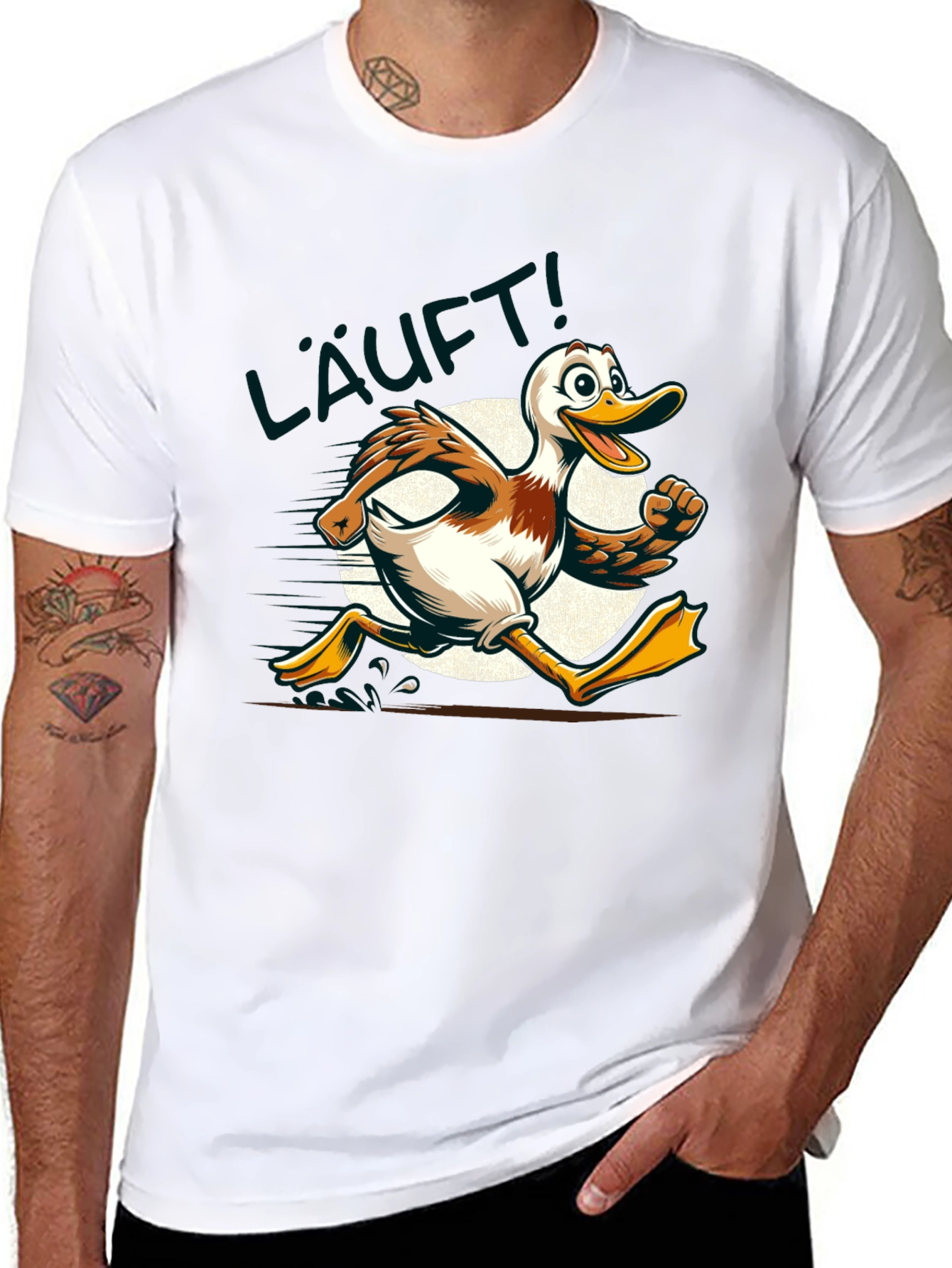 Running Duck Graphic Tee - Funny Cartoon Animal T-Shirt