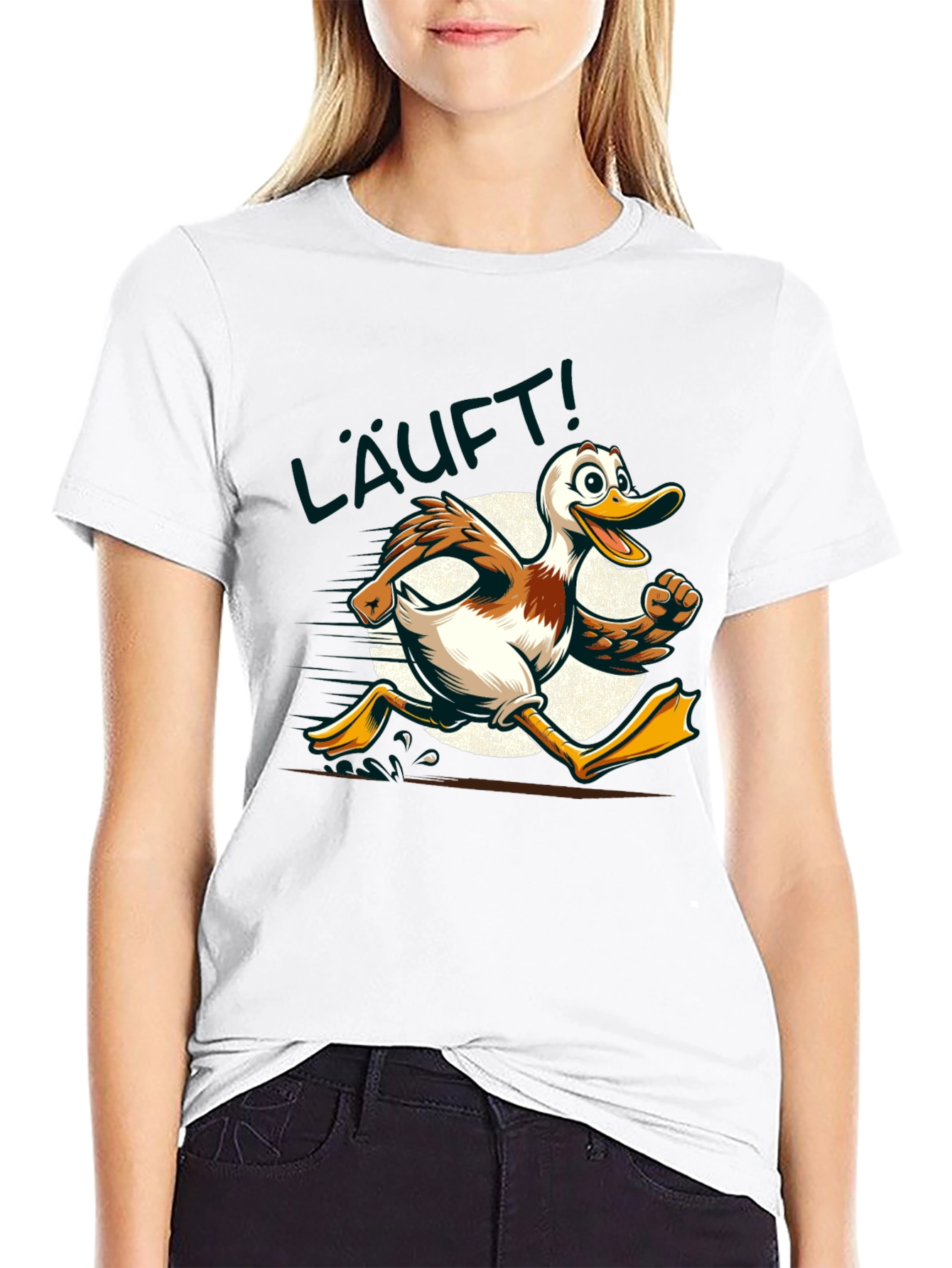 Running Duck Graphic Tee - Funny Cartoon Animal T-Shirt