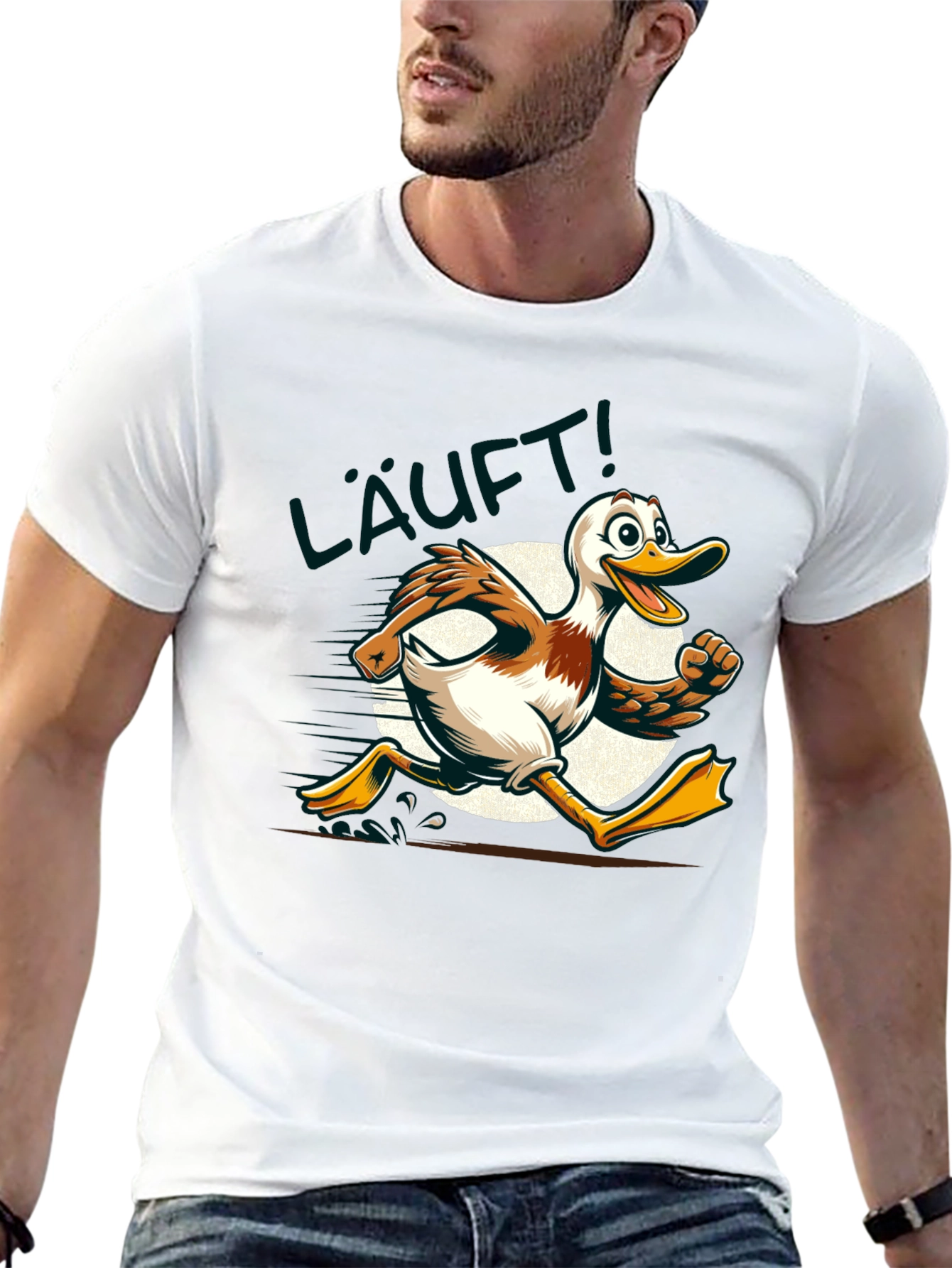 Running Duck Graphic Tee - Funny Cartoon Animal T-Shirt