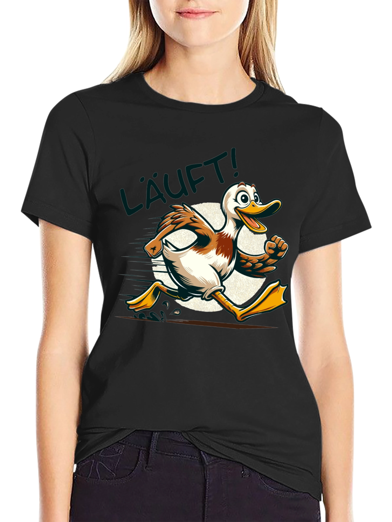 Running Duck Graphic Tee - Funny Cartoon Animal T-Shirt