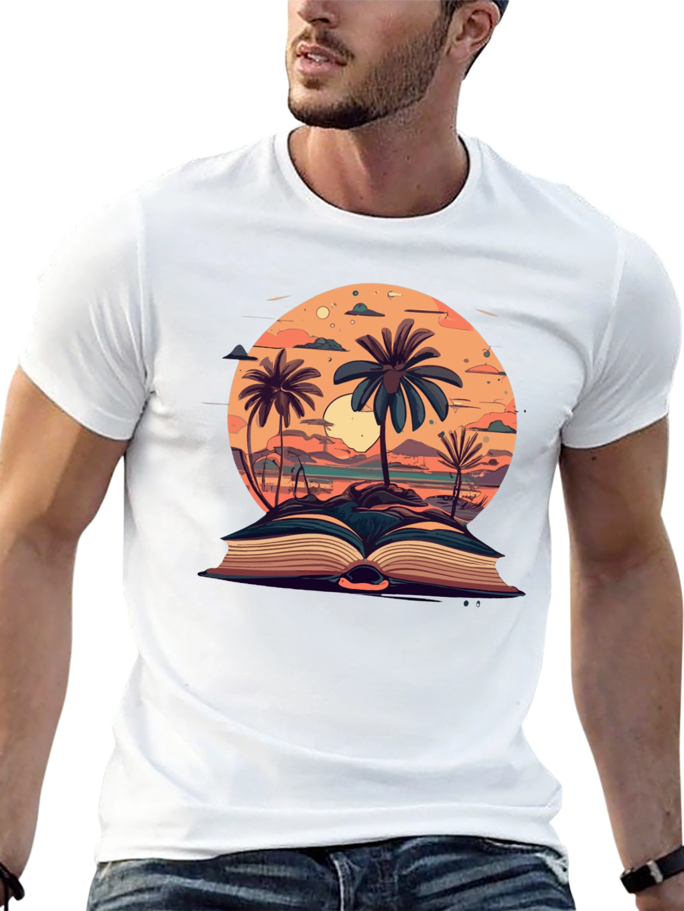 Tropical Beach Book Black T-Shirt