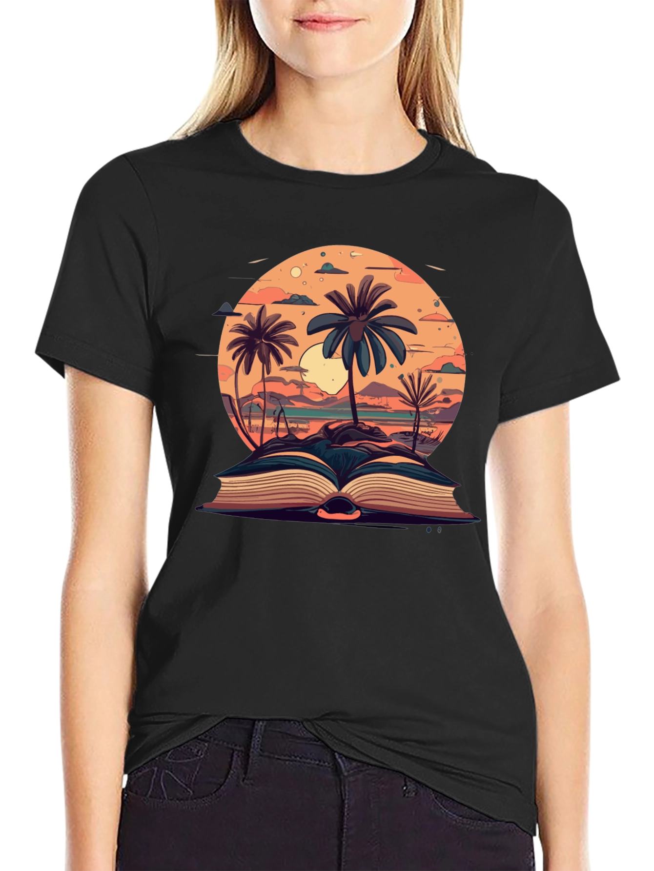 Tropical Beach Book Black T-Shirt