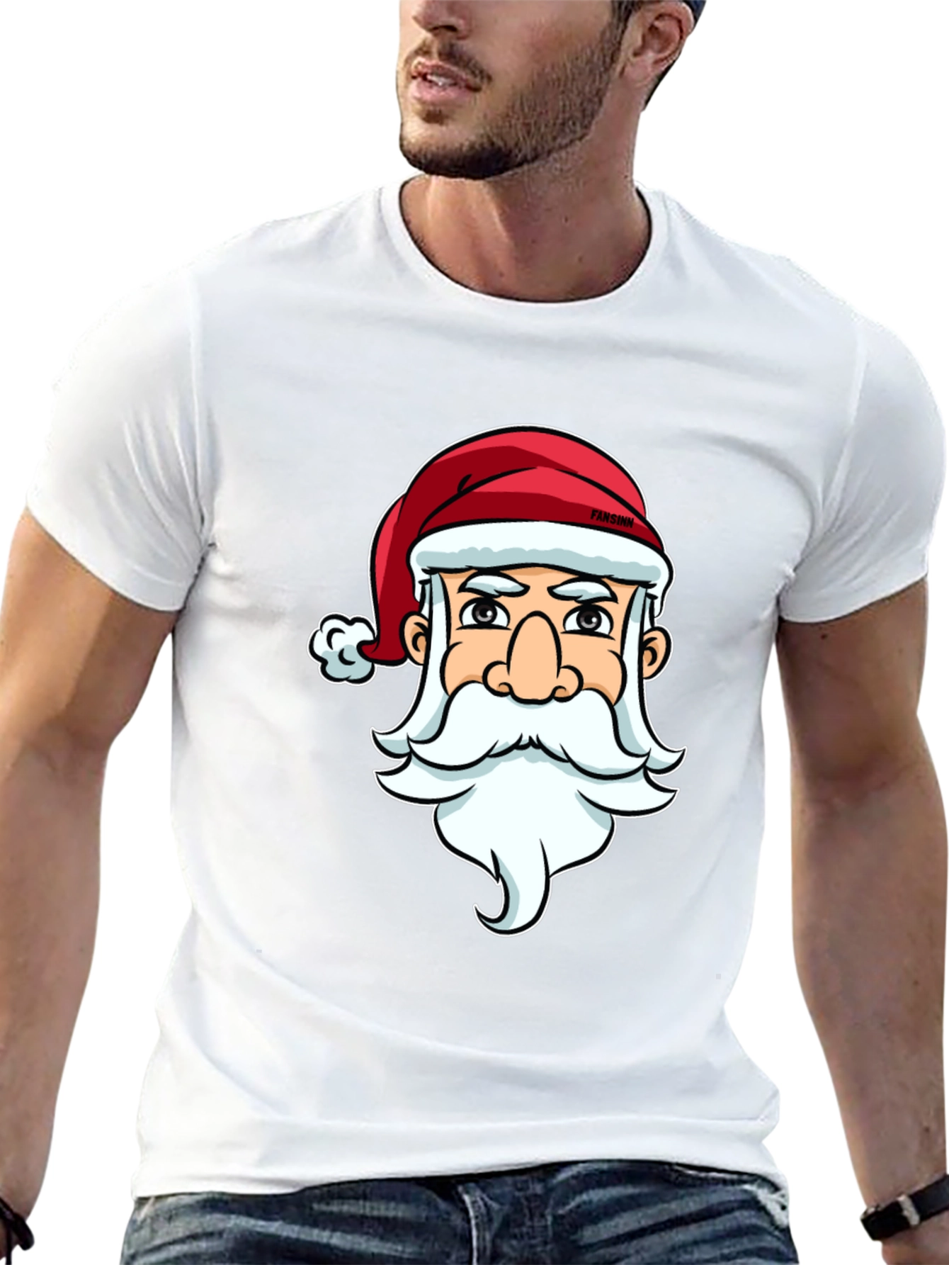 Santa Claus Cartoon Graphic Print Black T-Shirt
