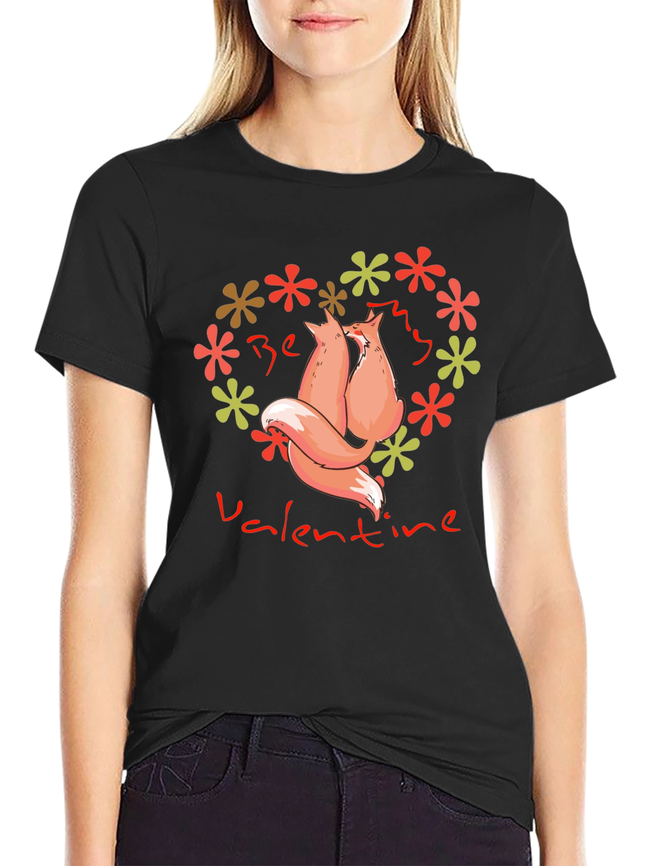 Be My Valentine Foxes Heart Graphic Tee