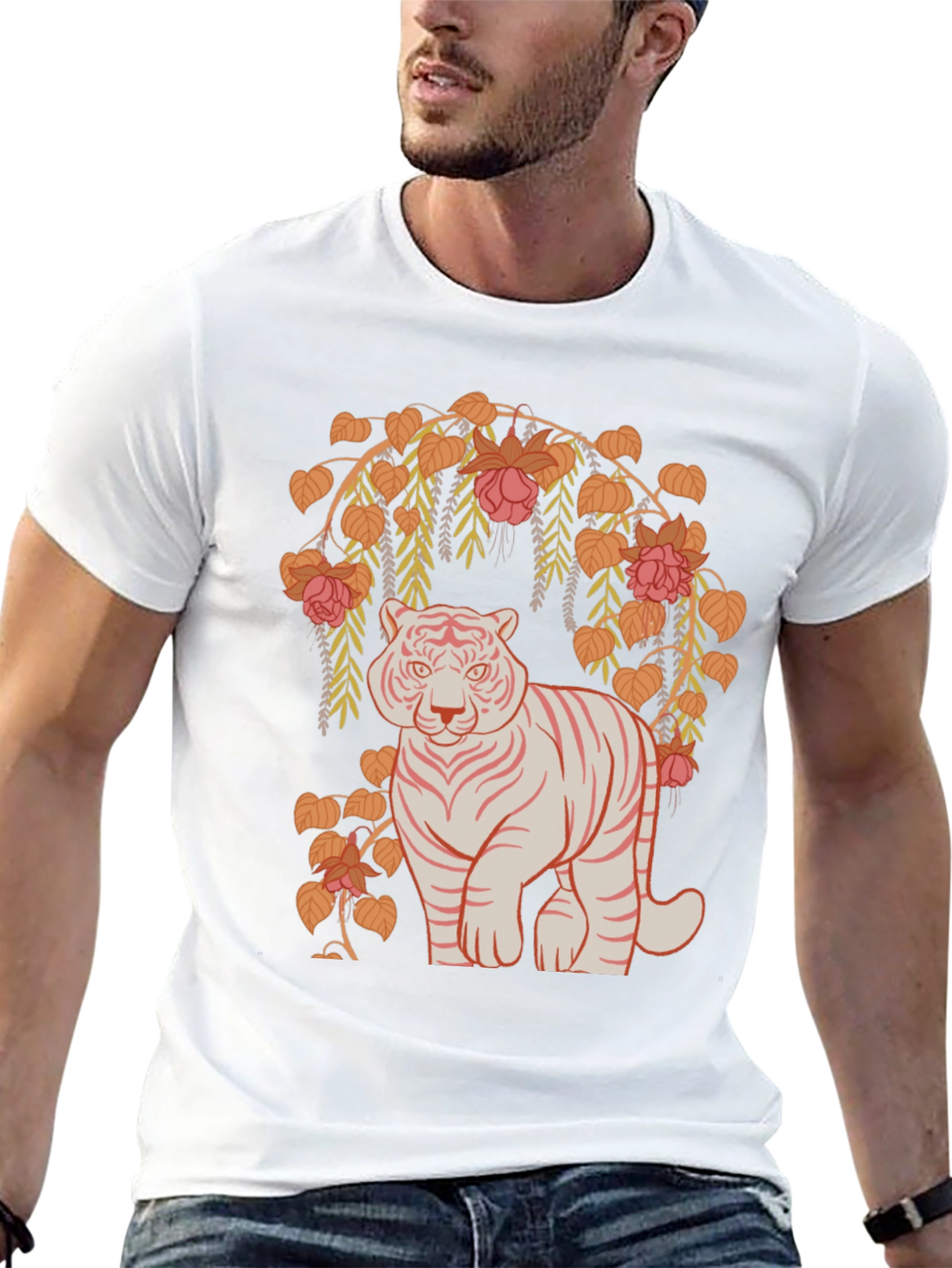 Tiger and Floral Graphic Tee - Black