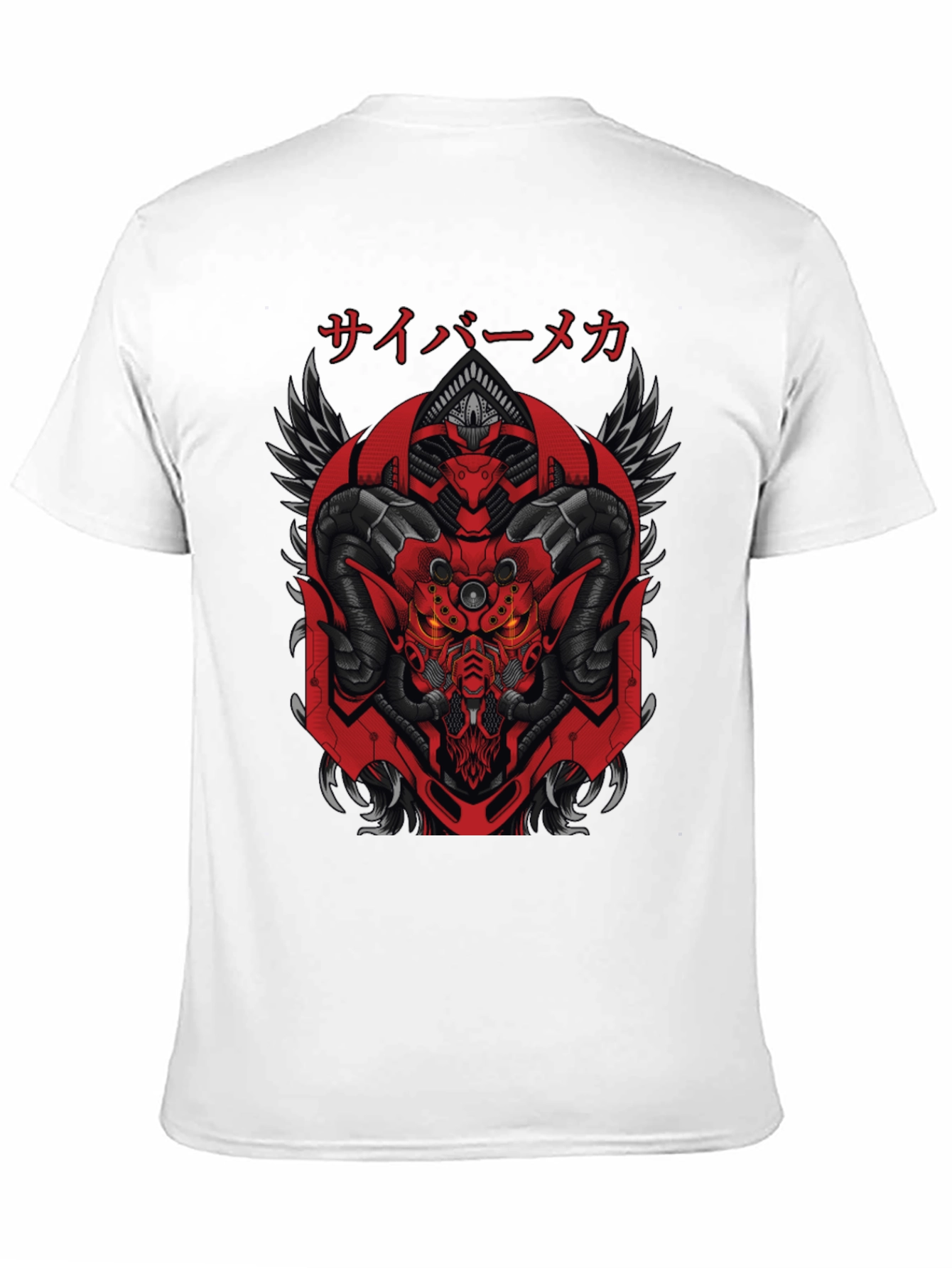 Cyber Mecha Demon Graphic Tee - Black