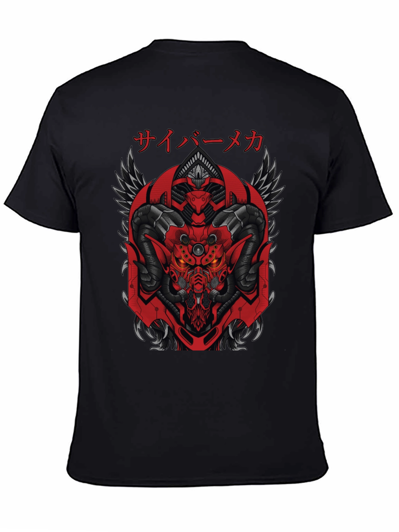 Cyber Mecha Demon Graphic Tee - Black