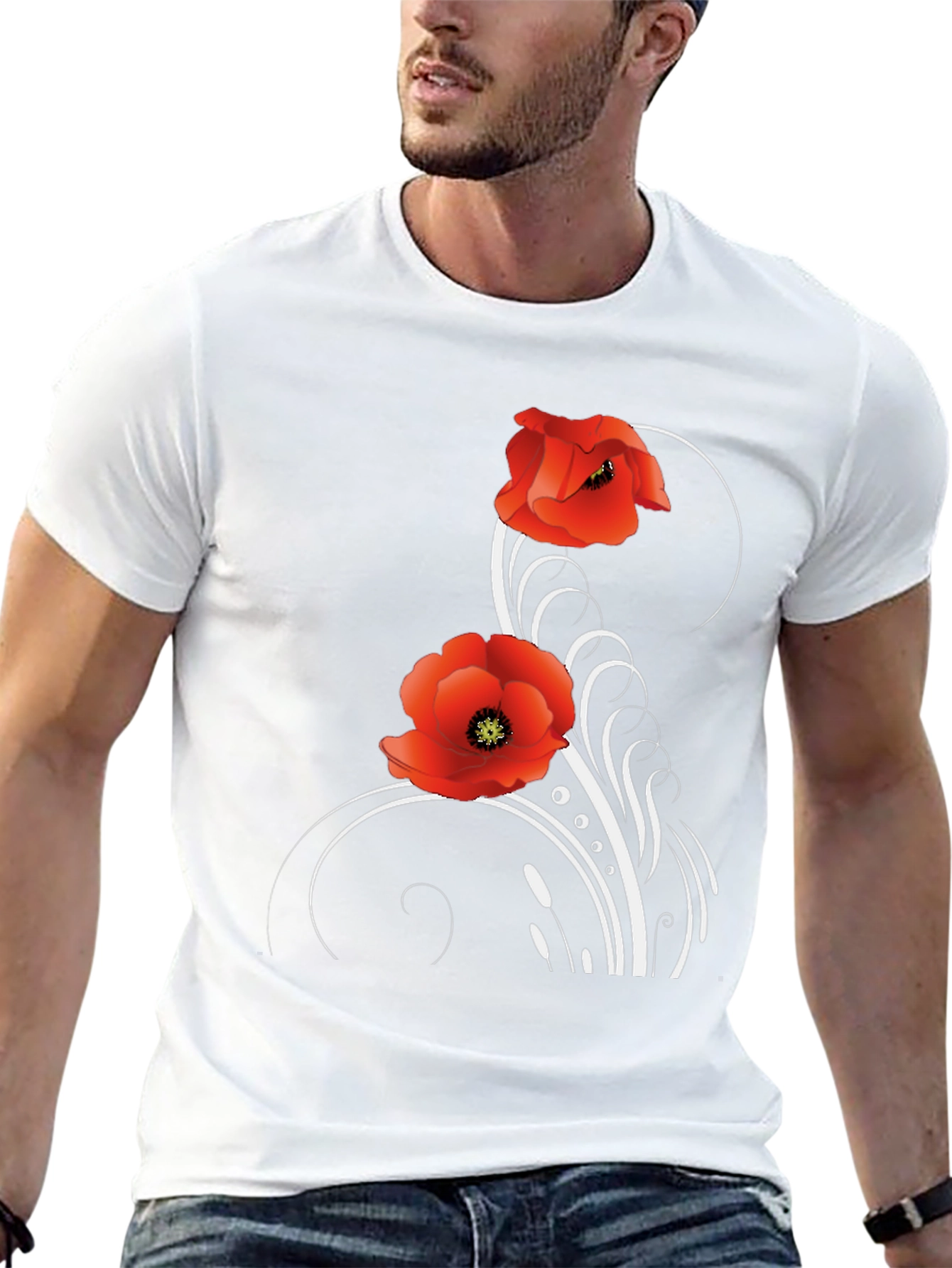 Floral Poppy T-Shirt - Black Cotton