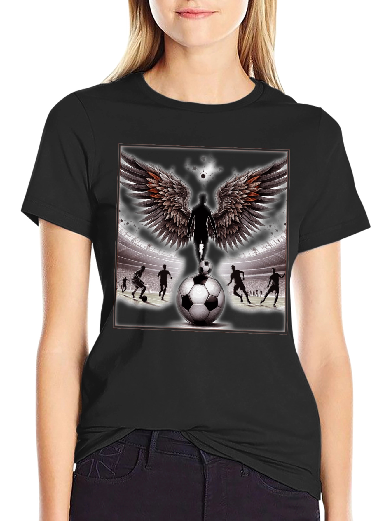 Soccer Angel Graphic Tee - Black