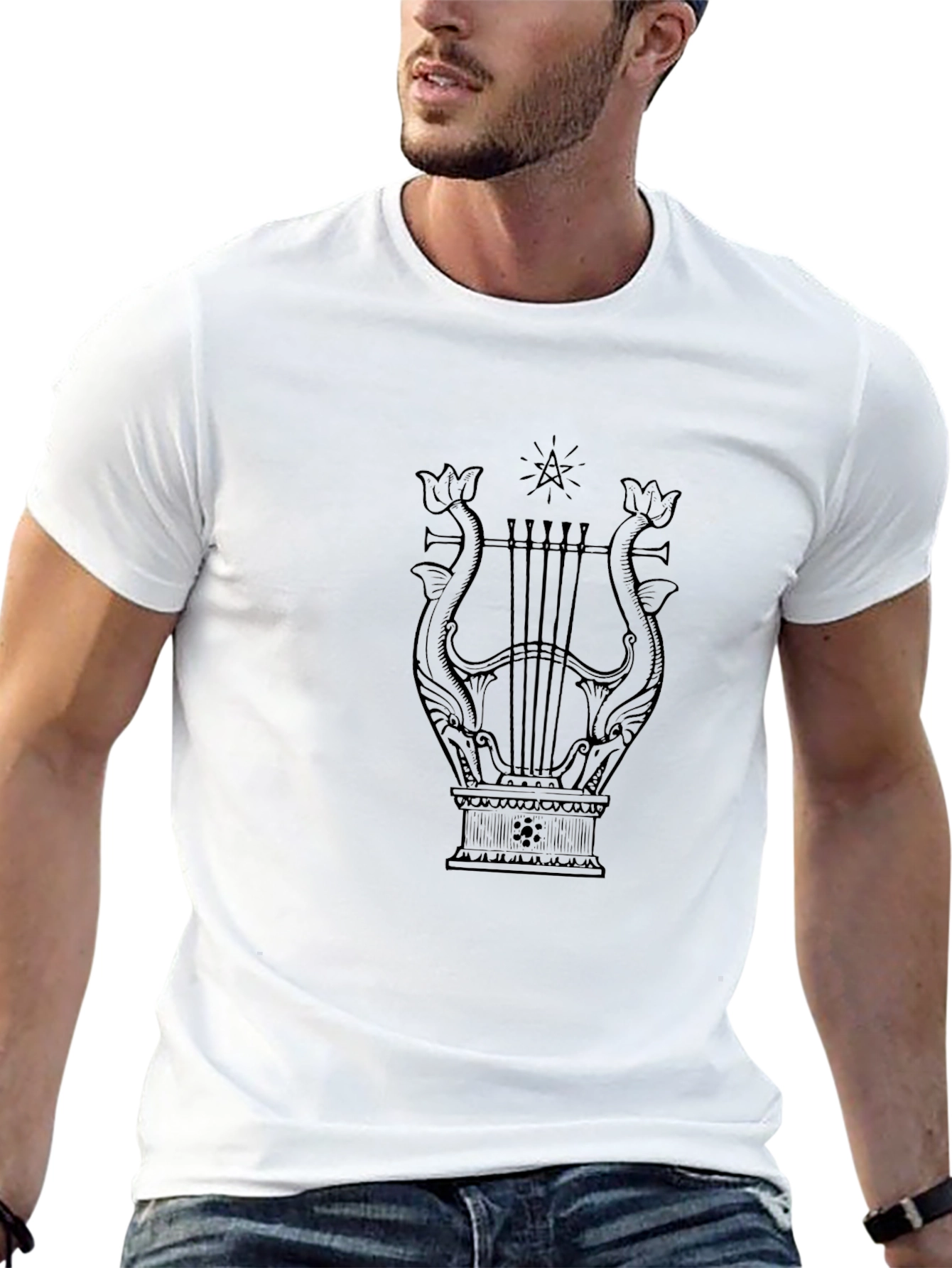 Elegant Lyre Graphic Tee - Black