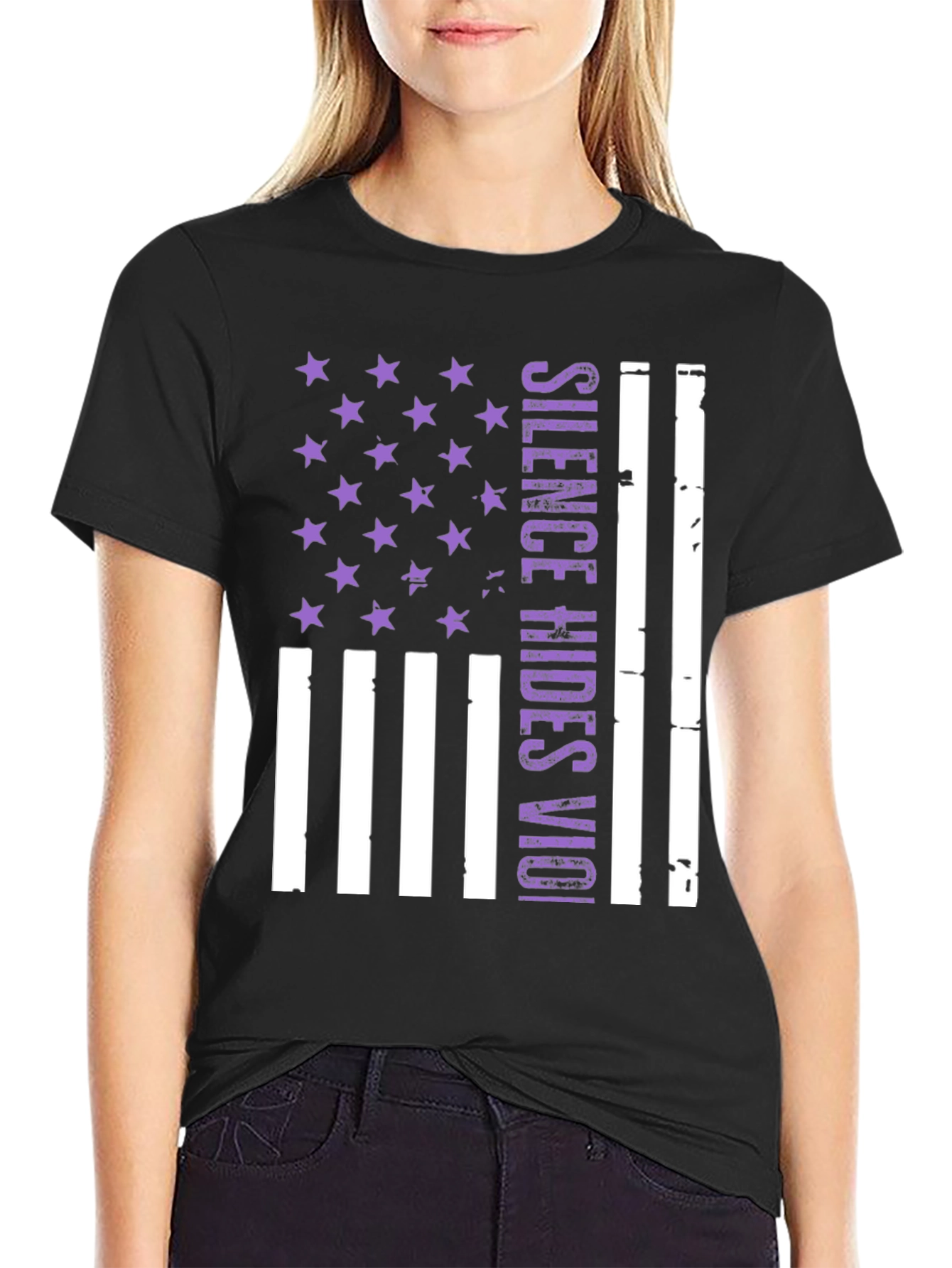 Silence Hides Violence USA Flag Graphic Tee