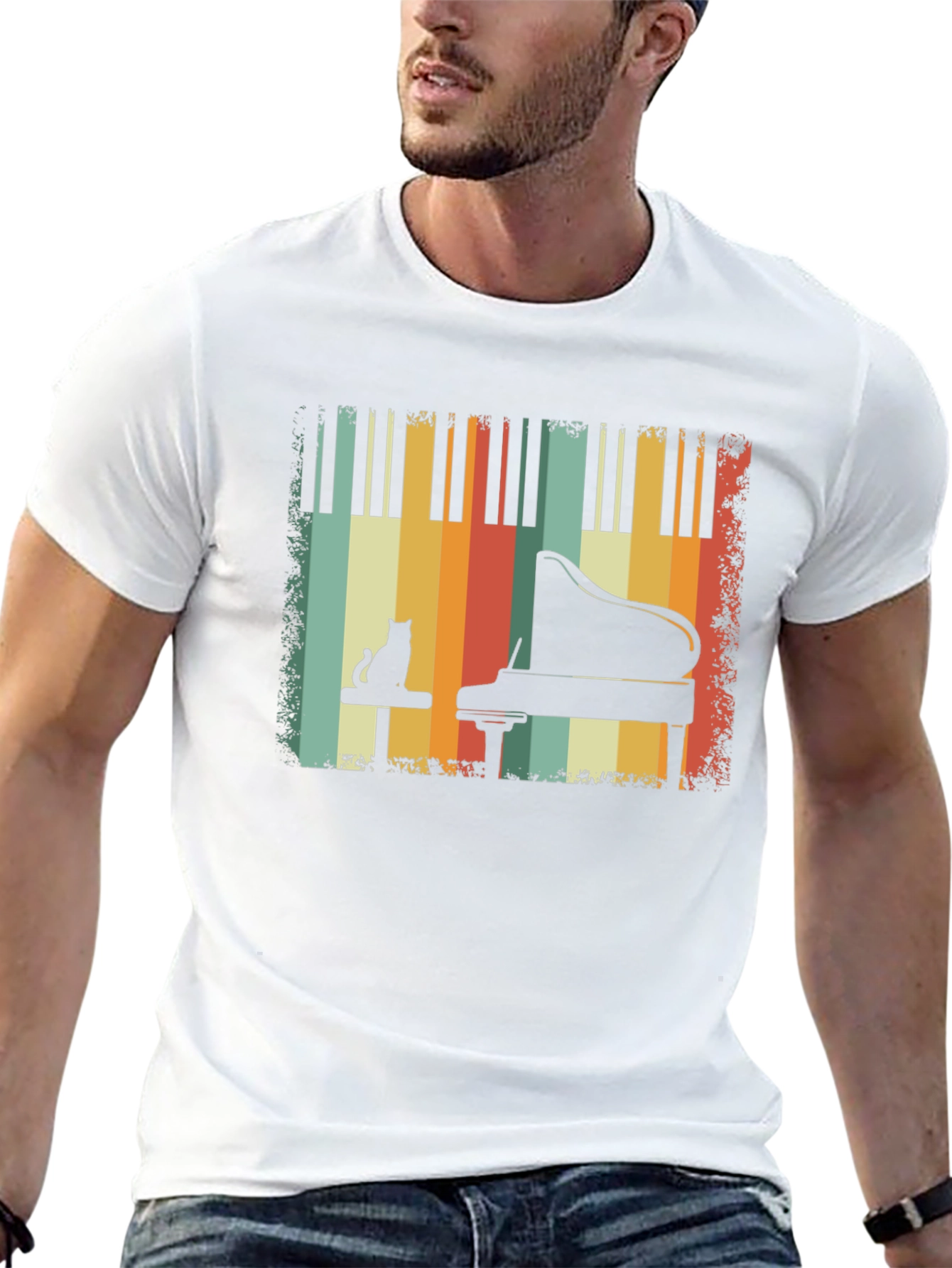 Retro Piano Cat T-Shirt