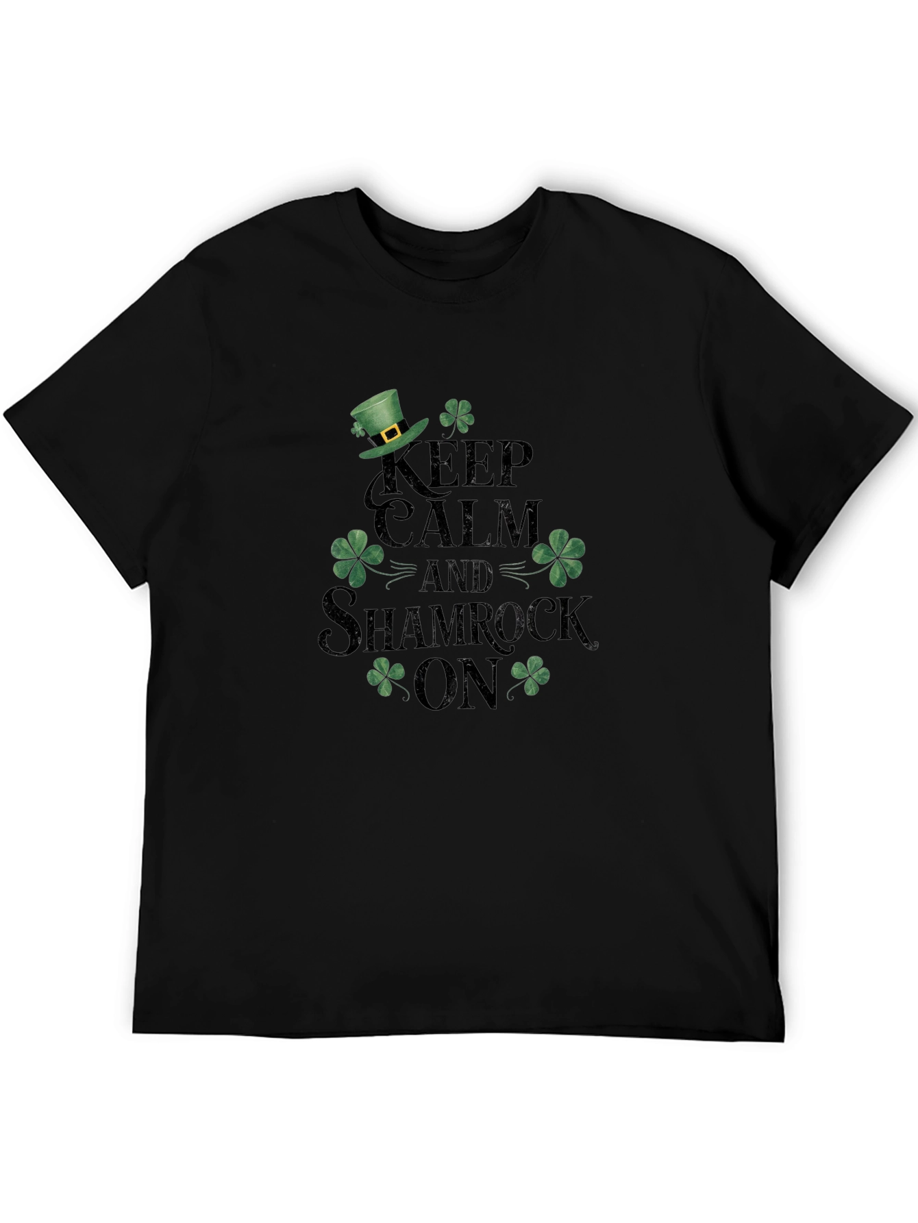 Keep Calm Shamrock On Black T-Shirt