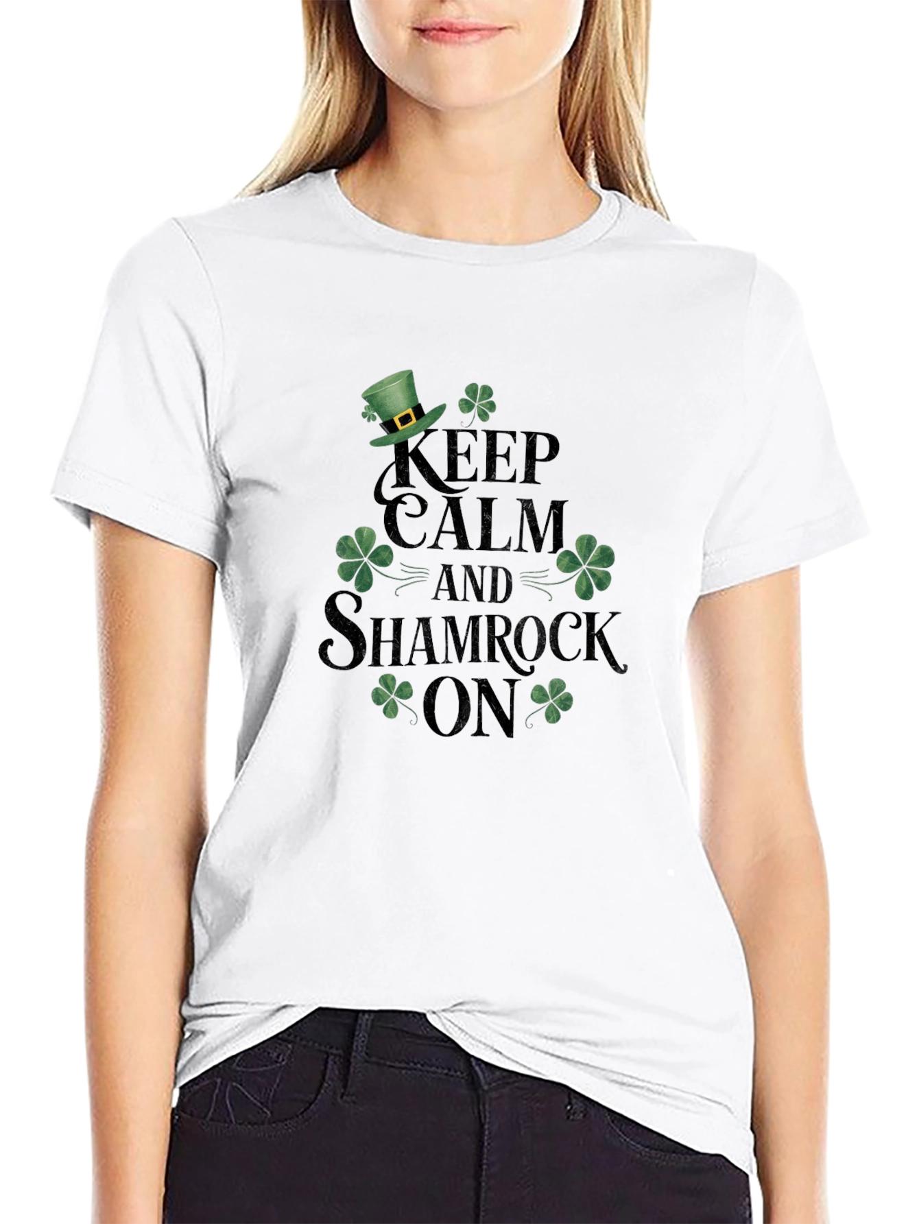 Keep Calm Shamrock On Black T-Shirt