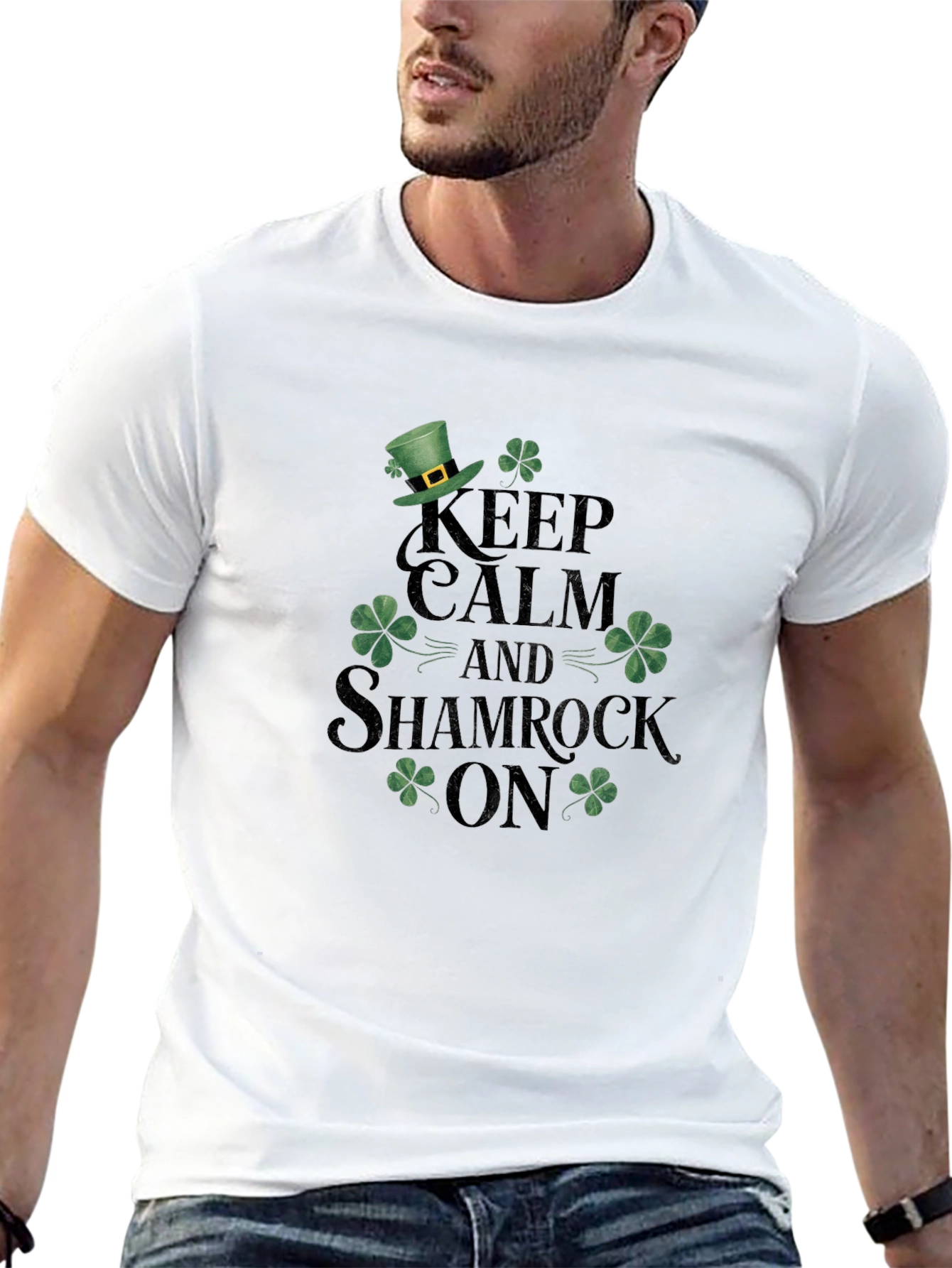 Keep Calm Shamrock On Black T-Shirt