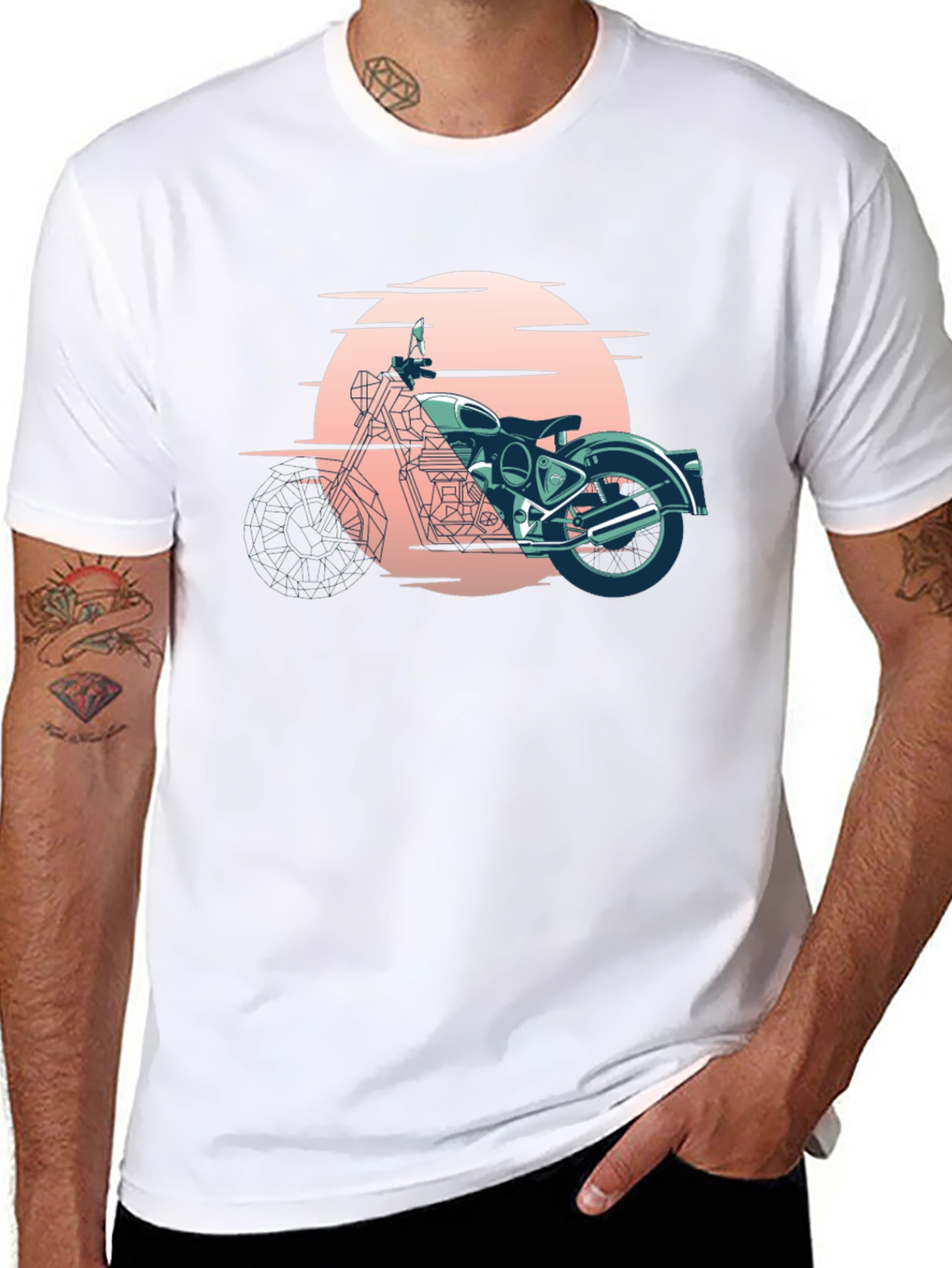 Retro Motorcycle Graphic Tee - Black Cotton T-Shirt