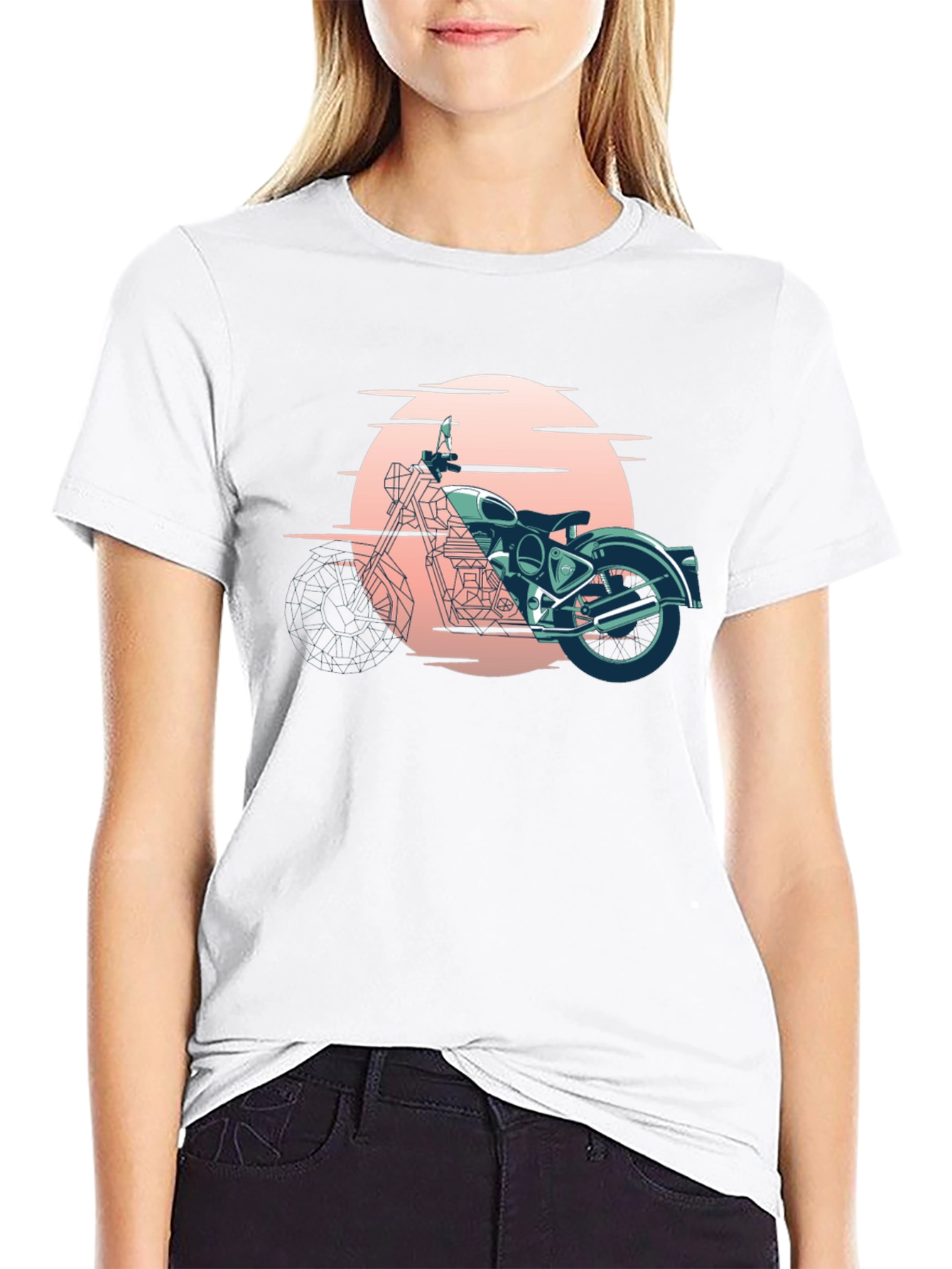 Retro Motorcycle Graphic Tee - Black Cotton T-Shirt