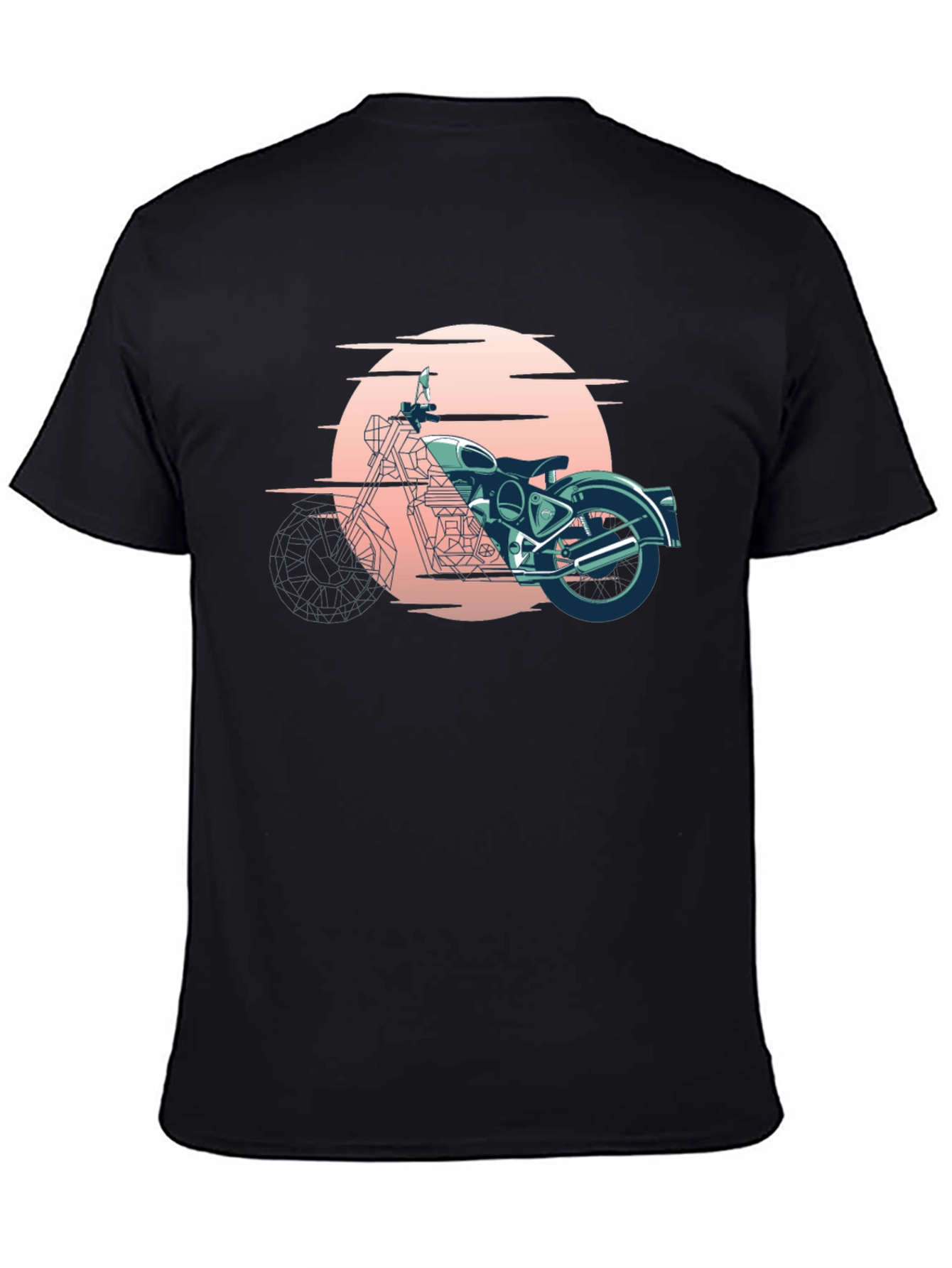 Retro Motorcycle Graphic Tee - Black Cotton T-Shirt