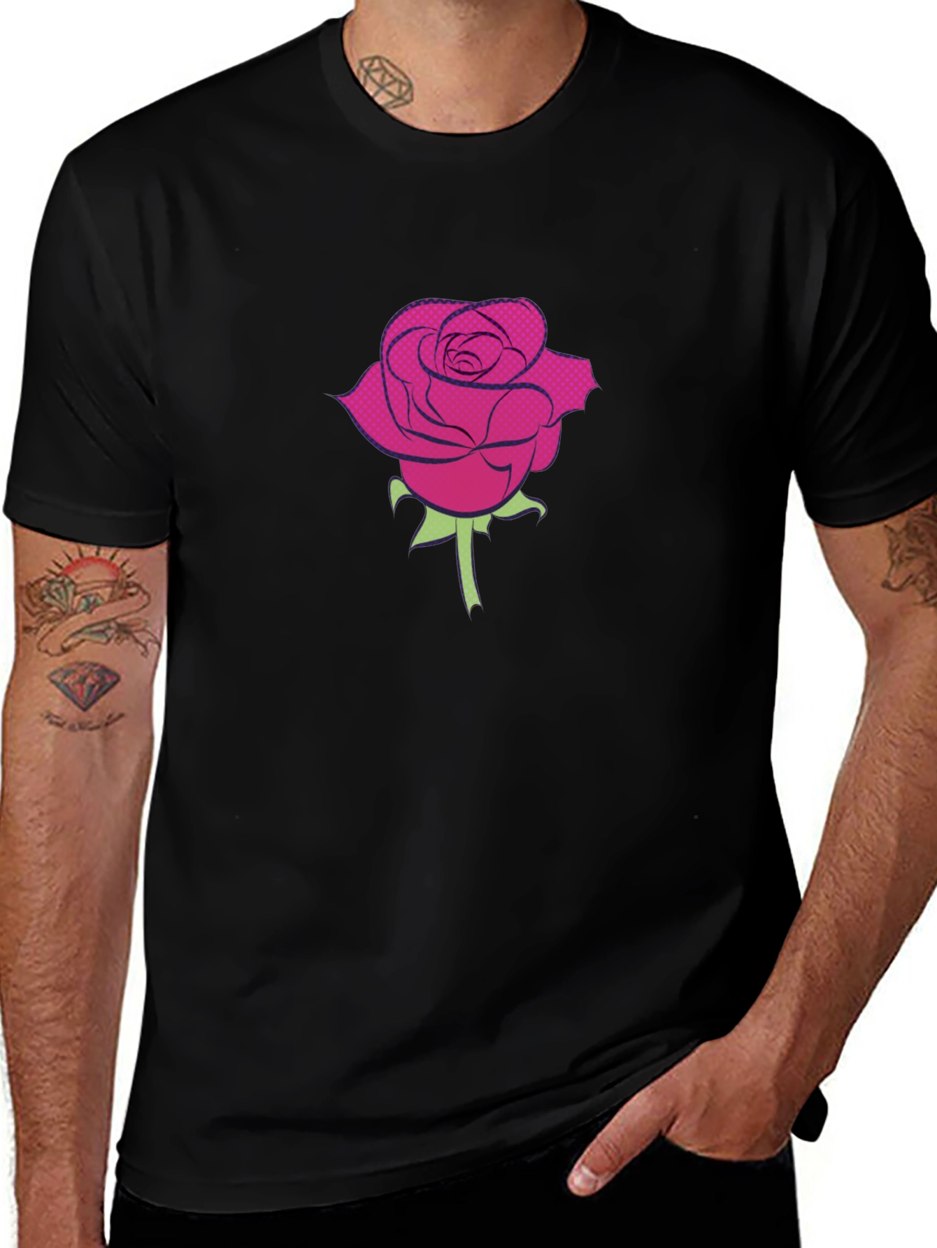 Black T-Shirt with a Rose Design