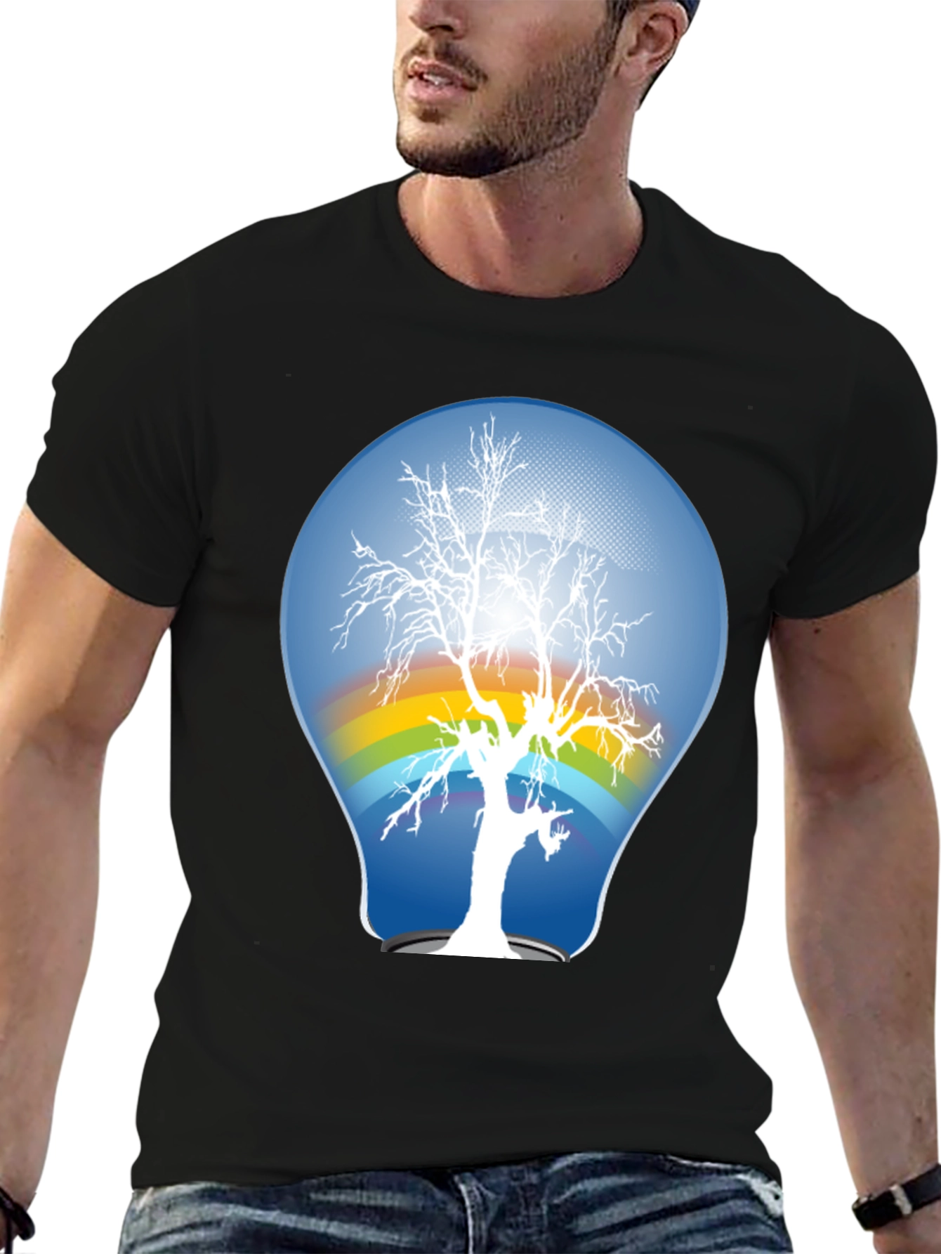 Nature Lightbulb Graphic Tee - Black Cotton