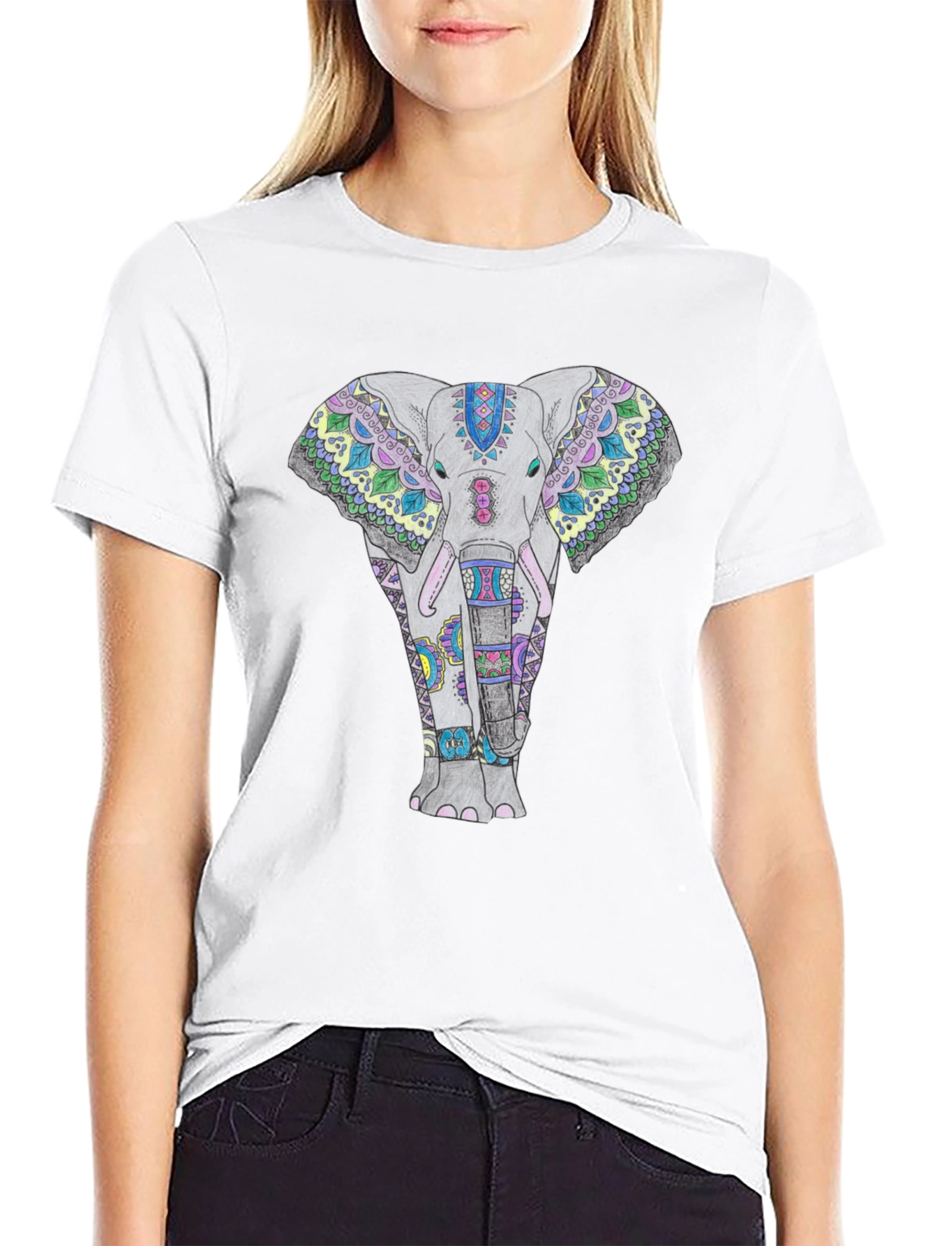 Elephant Mandala Graphic Tee - Black