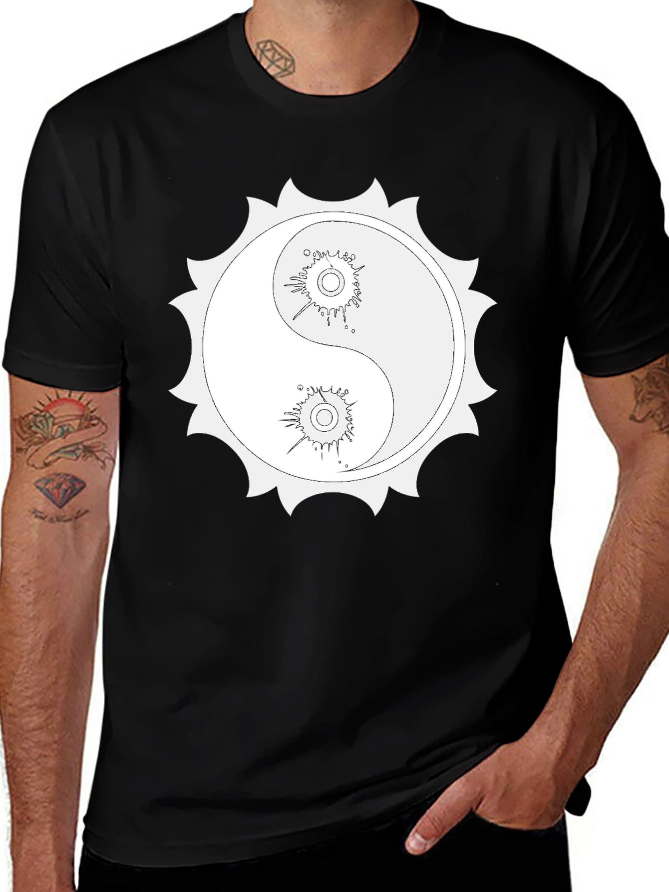 Yin Yang Sun Graphic Black T-Shirt