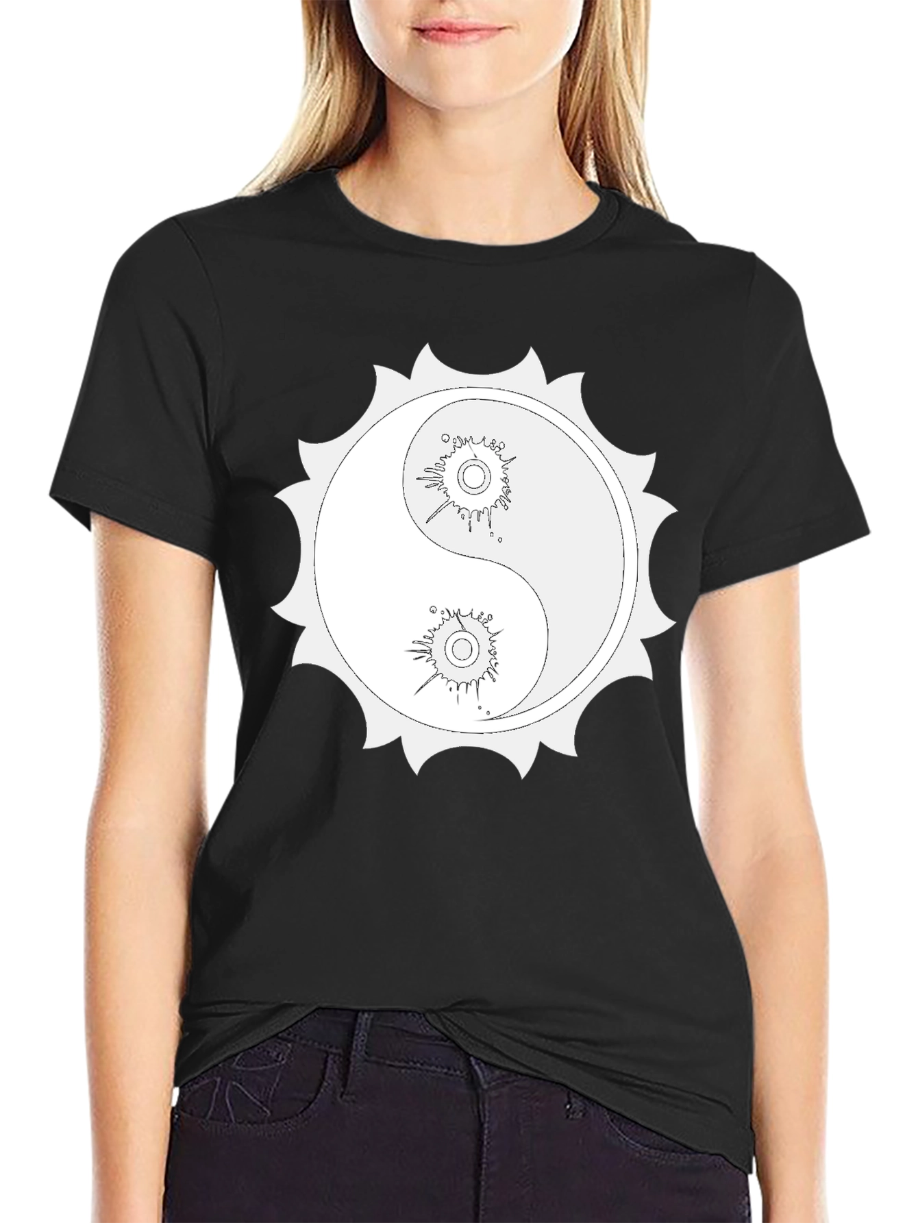 Yin Yang Sun Graphic Black T-Shirt