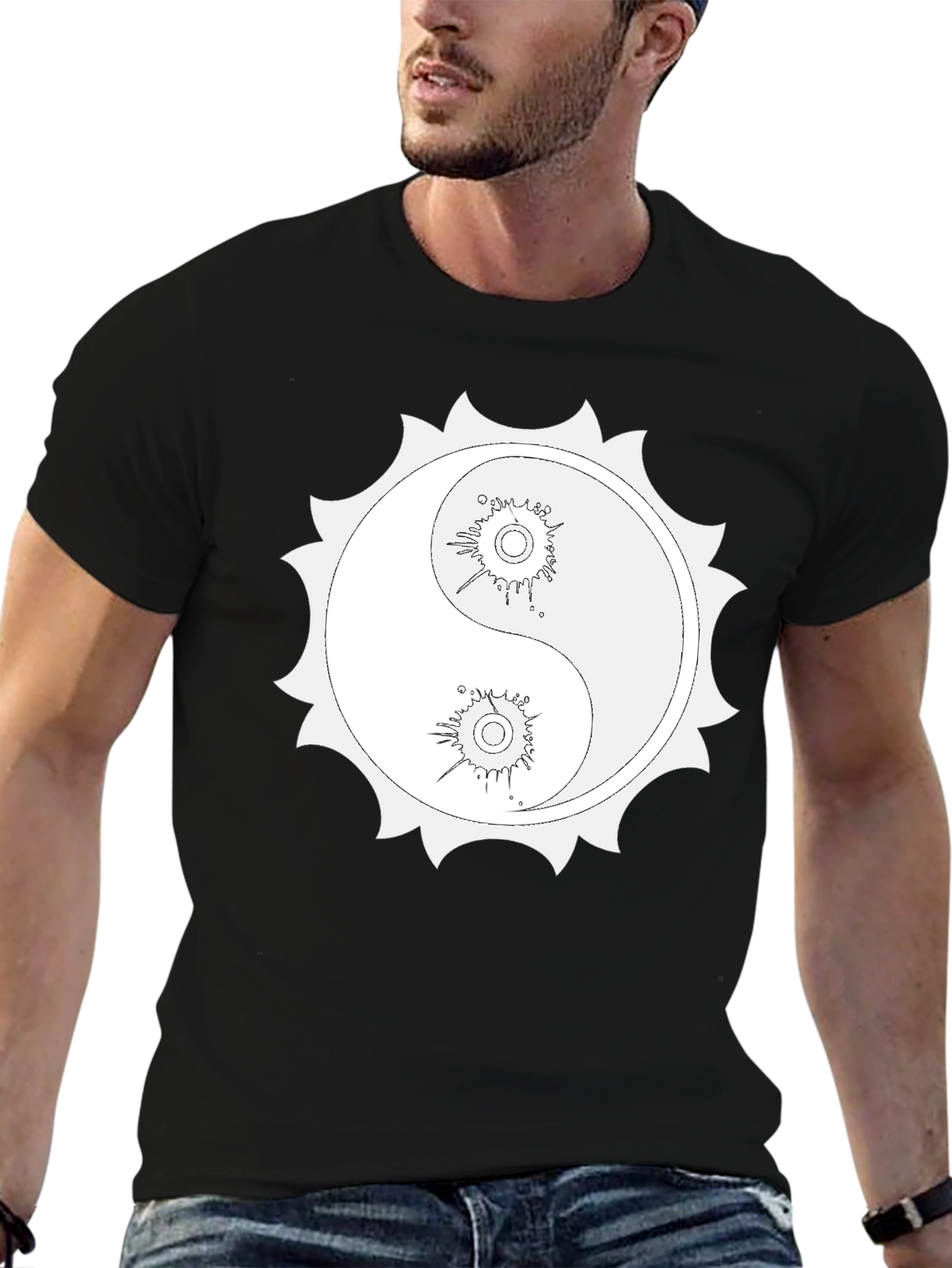 Yin Yang Sun Graphic Black T-Shirt