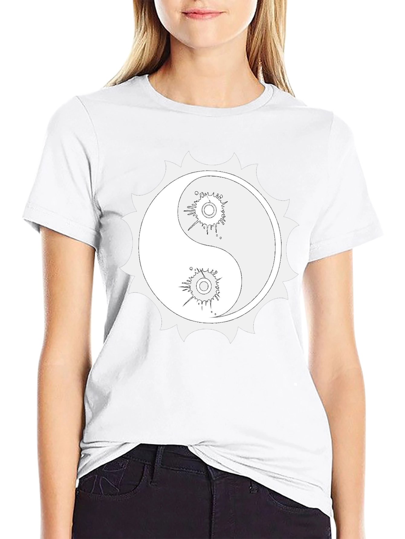 Yin Yang Sun Graphic Black T-Shirt