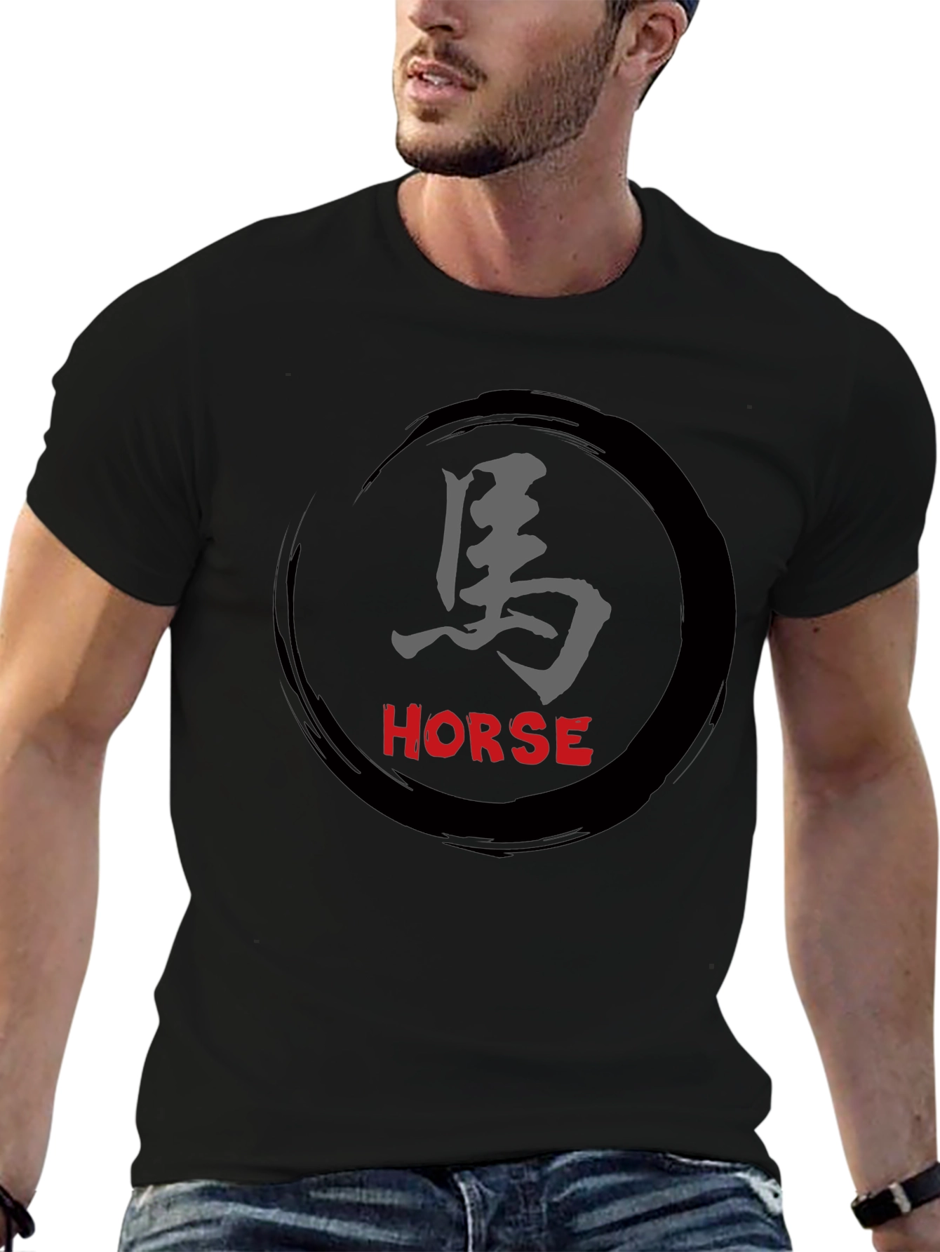 Horse Kanji Graphic Black T-Shirt