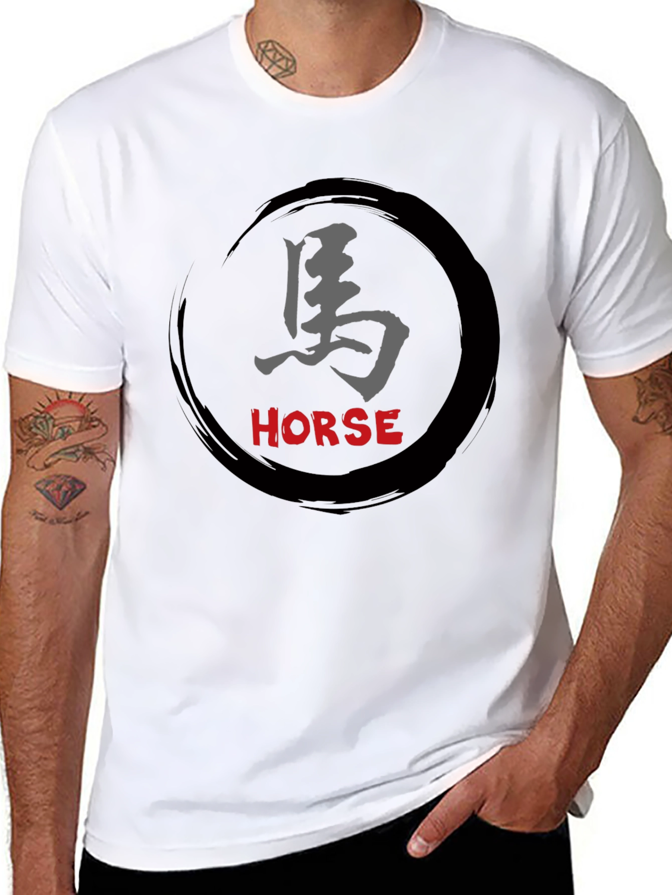 Horse Kanji Graphic Black T-Shirt