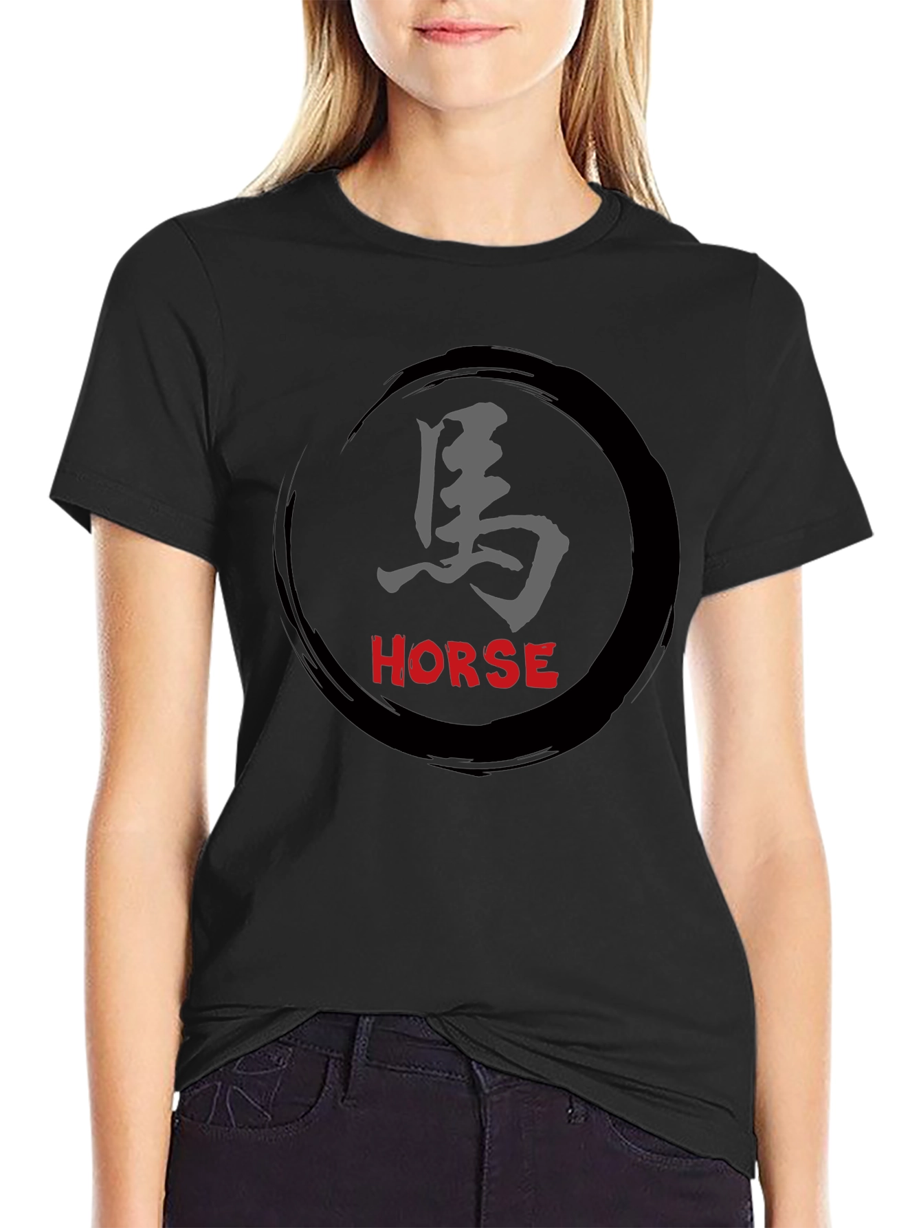 Horse Kanji Graphic Black T-Shirt