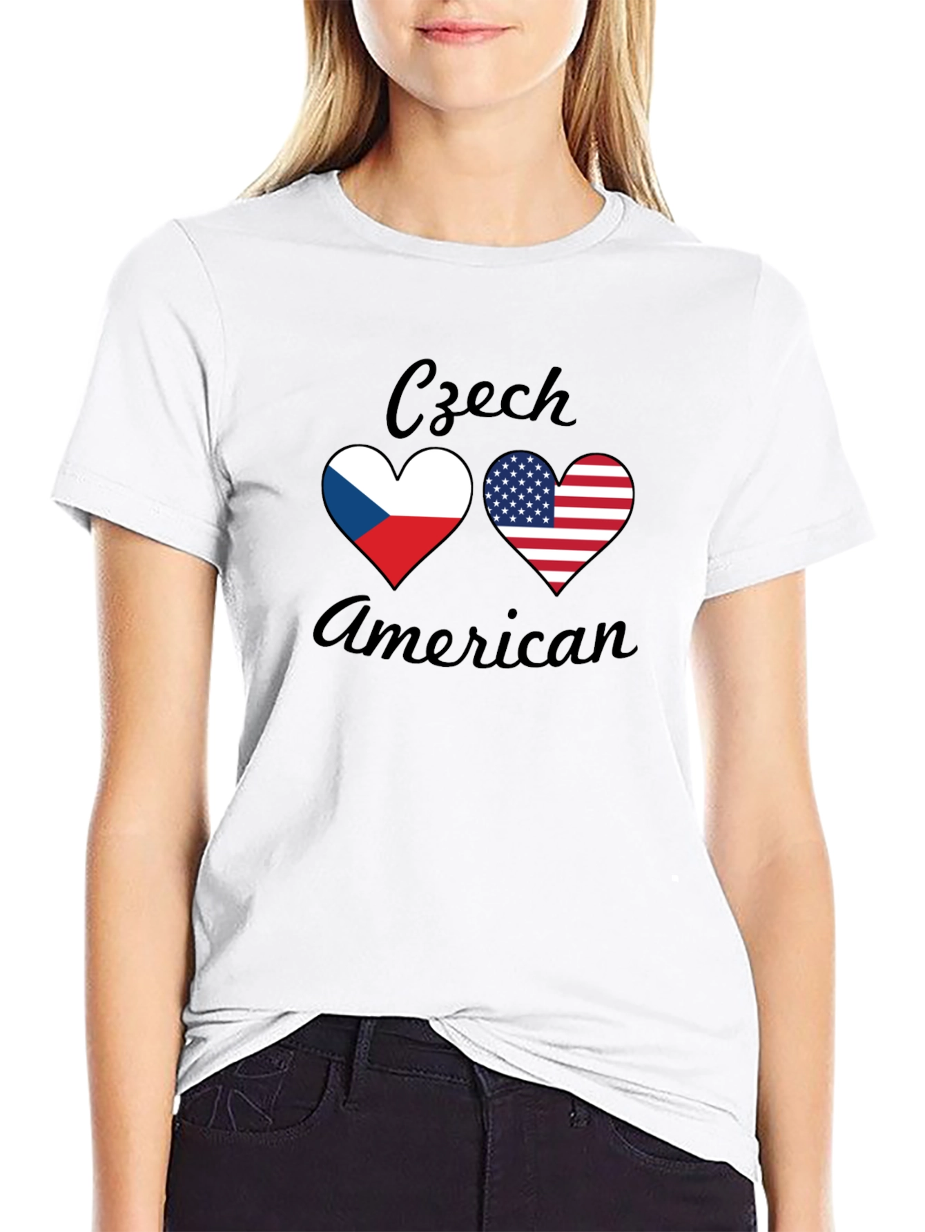 Czech American Flag Heart T-Shirt - Patriotic Tee