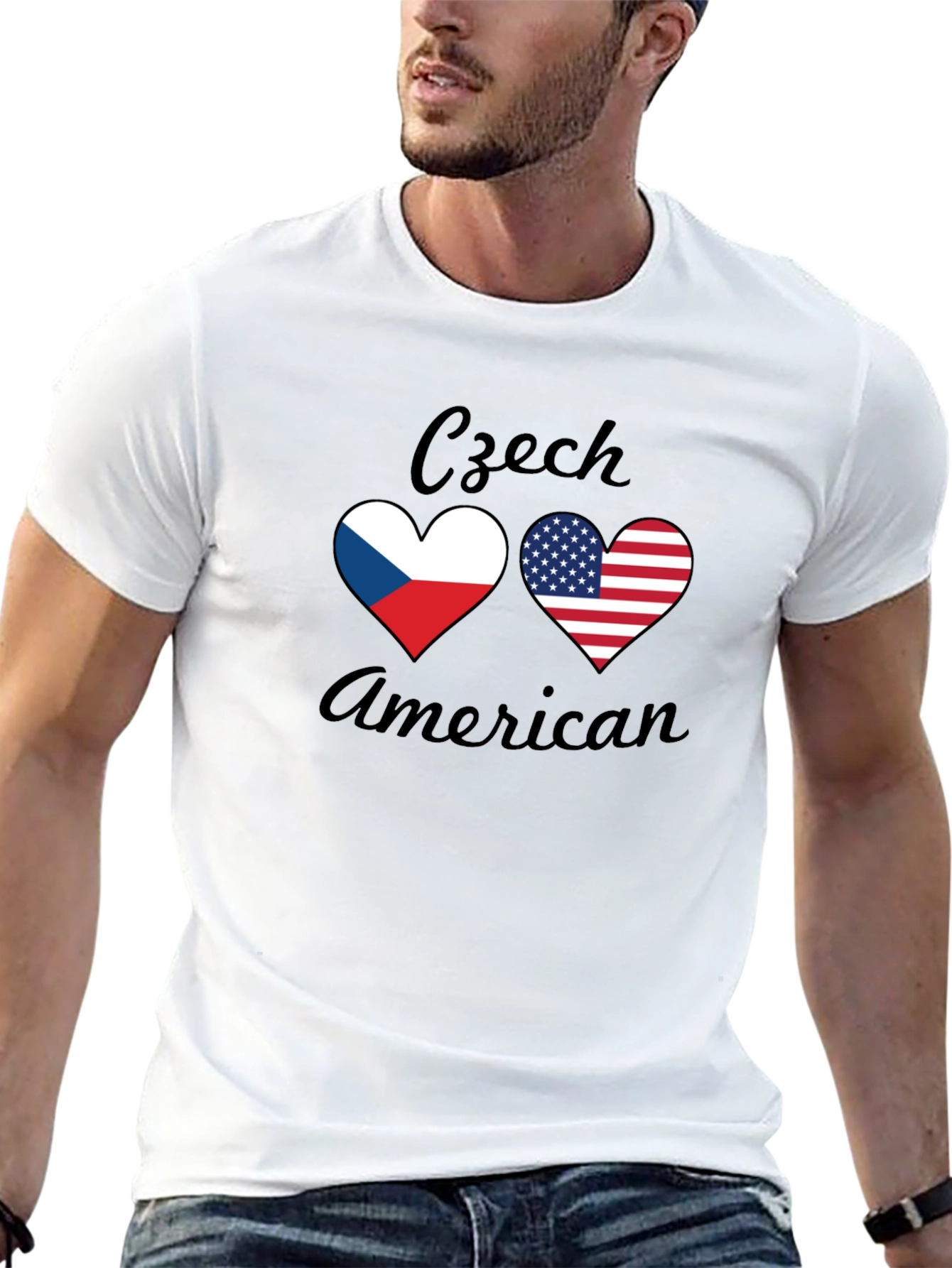 Czech American Flag Heart T-Shirt - Patriotic Tee