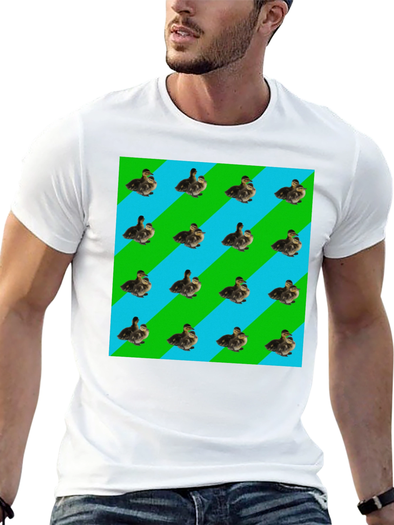 Duckling Pattern T-Shirt - Striped Background