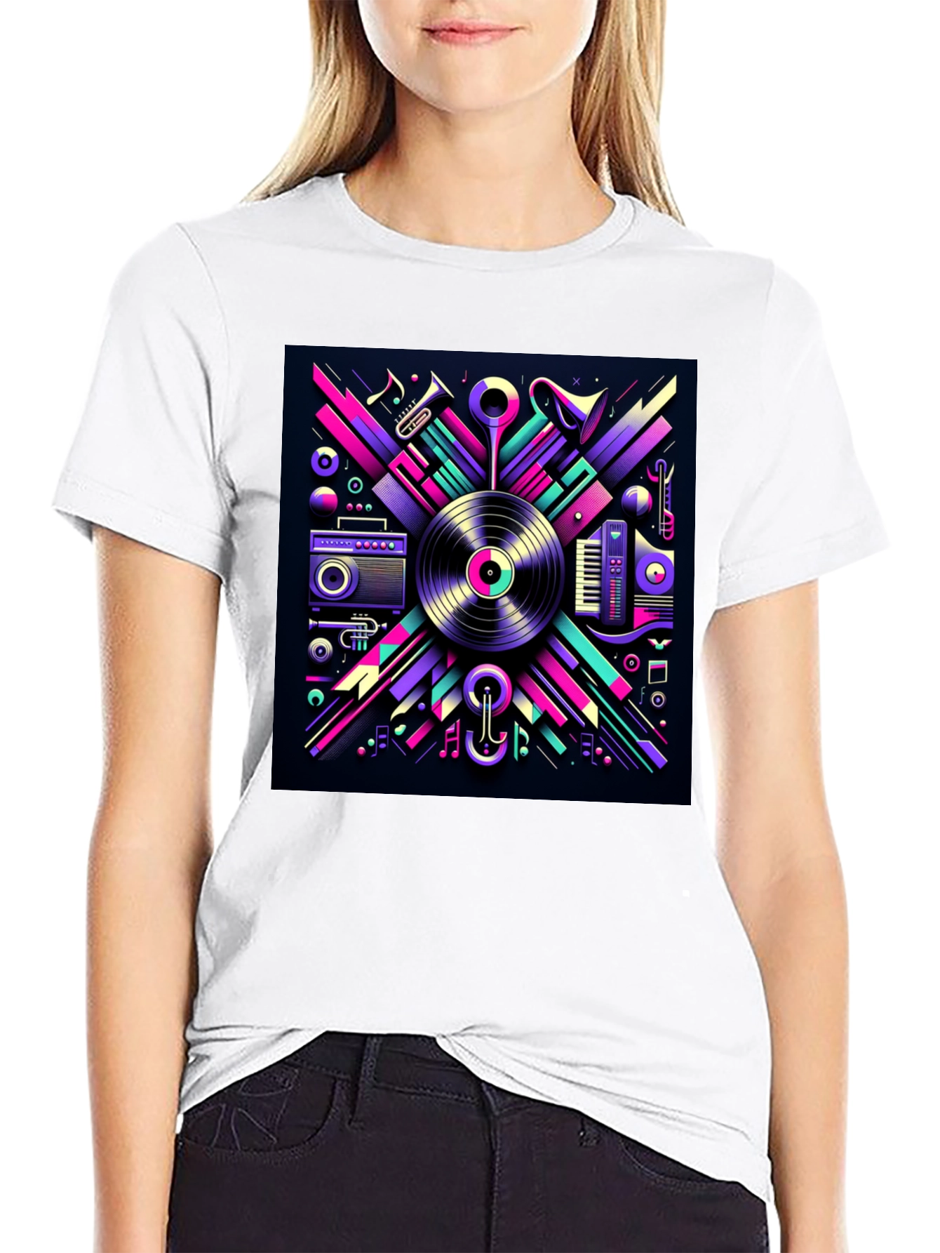 Vibrant Music Art Black T-Shirt