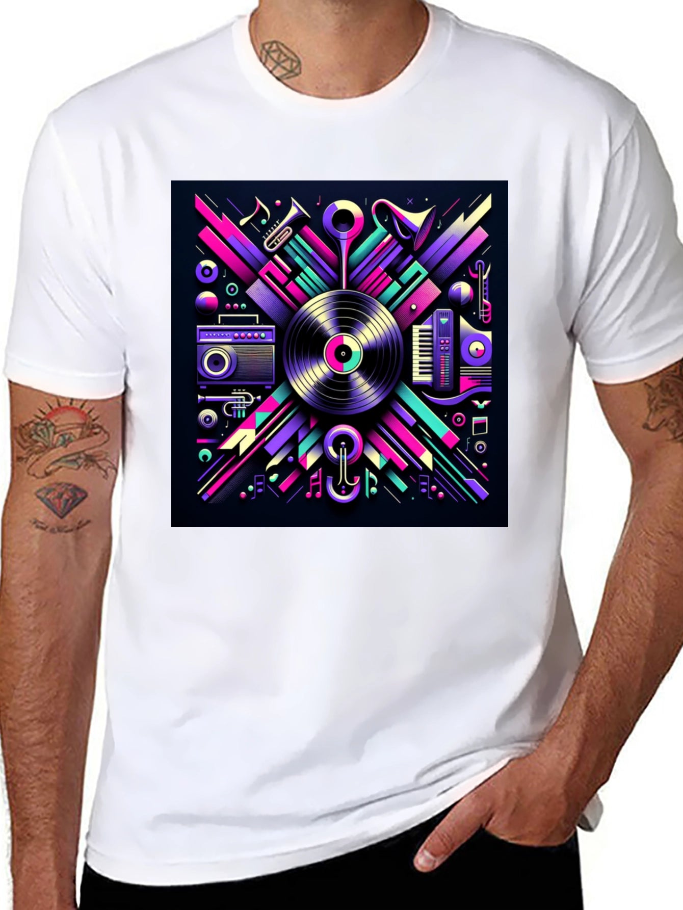 Vibrant Music Art Black T-Shirt