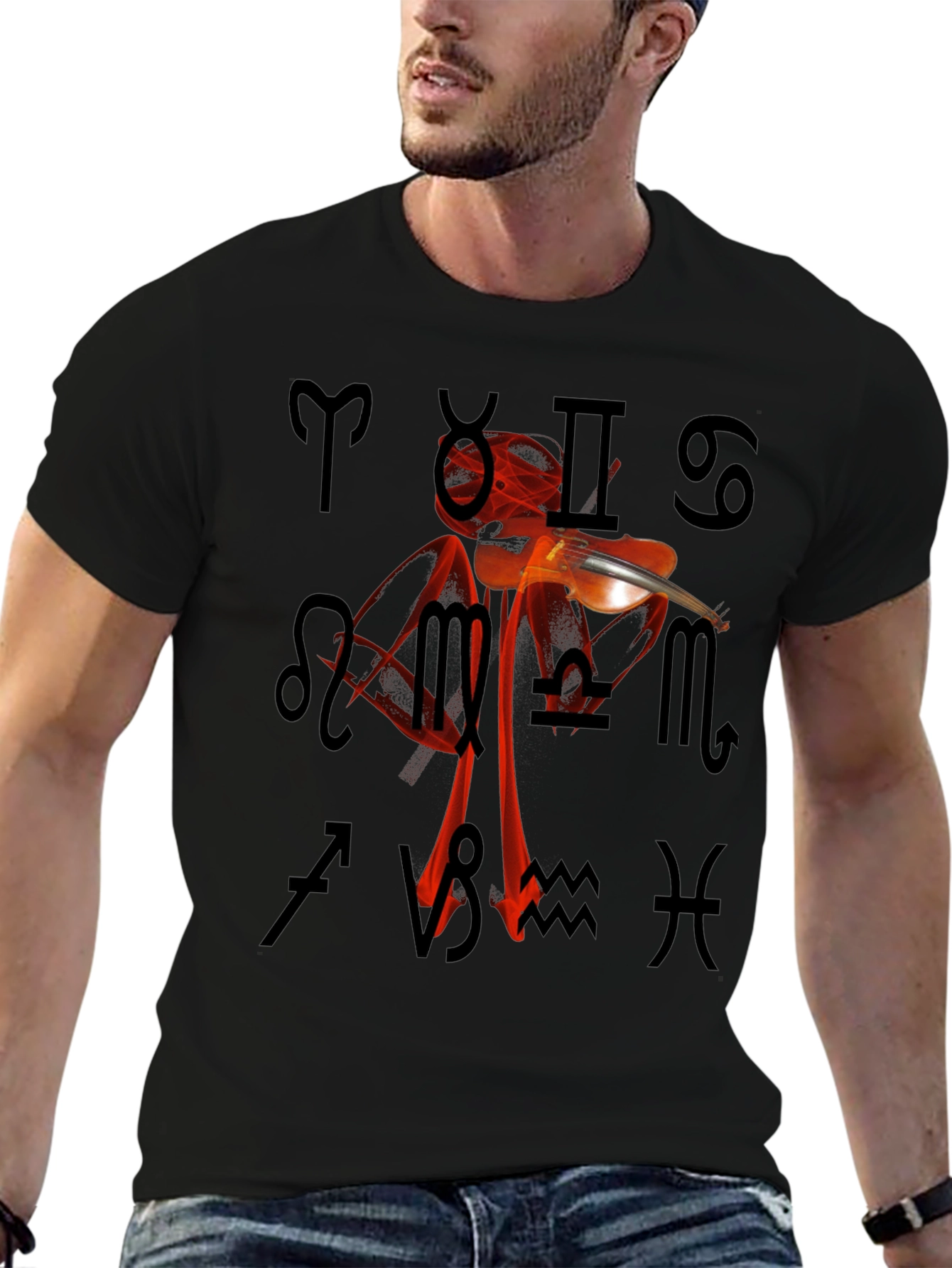 Zodiac Violin T-Shirt - Unique Astrology Design