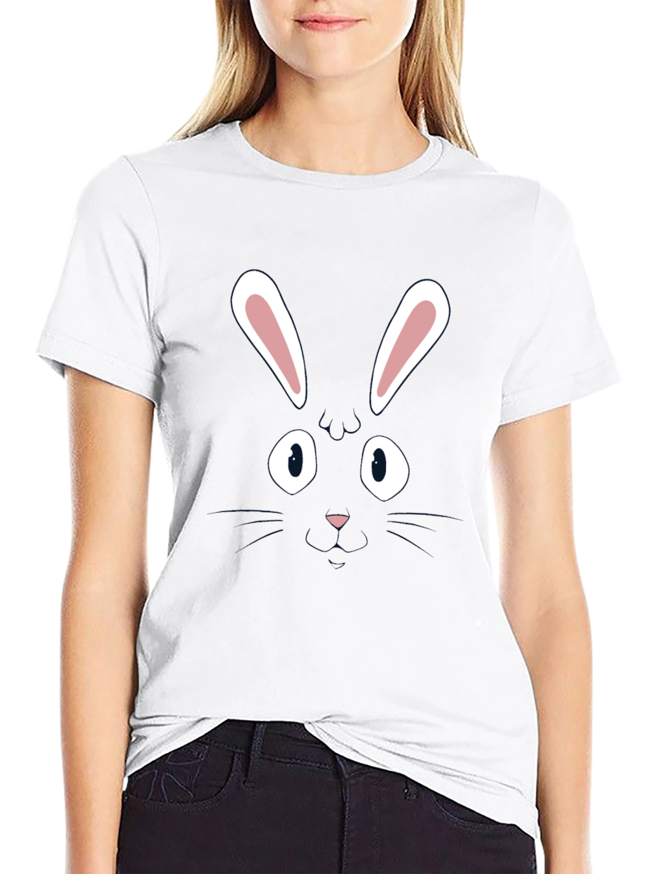 Bunny Face Graphic Tee - Black Cotton Blend