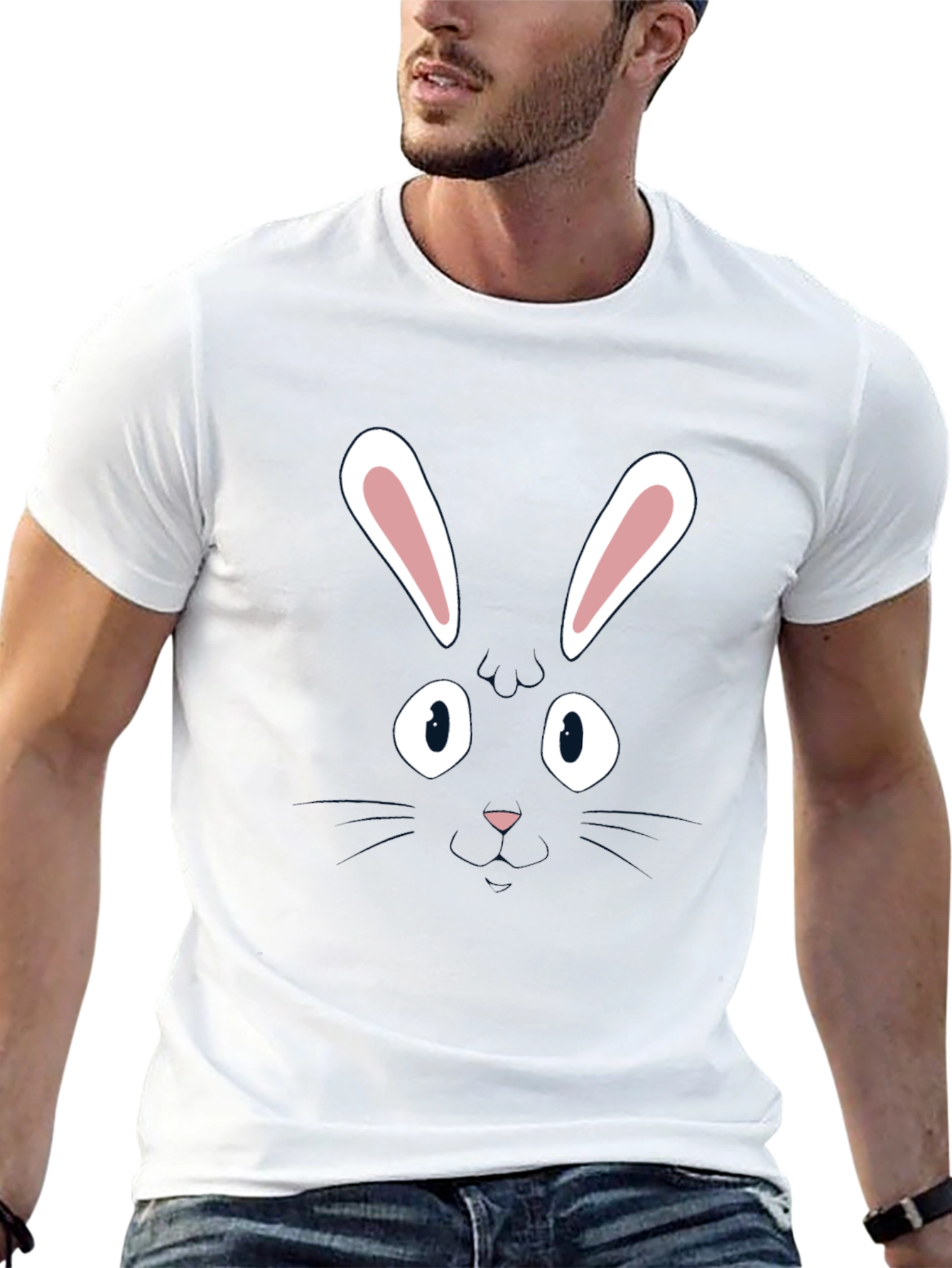 Bunny Face Graphic Tee - Black Cotton Blend