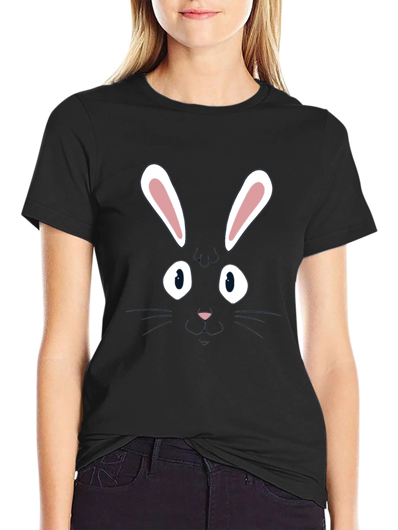 Bunny Face Graphic Tee - Black Cotton Blend
