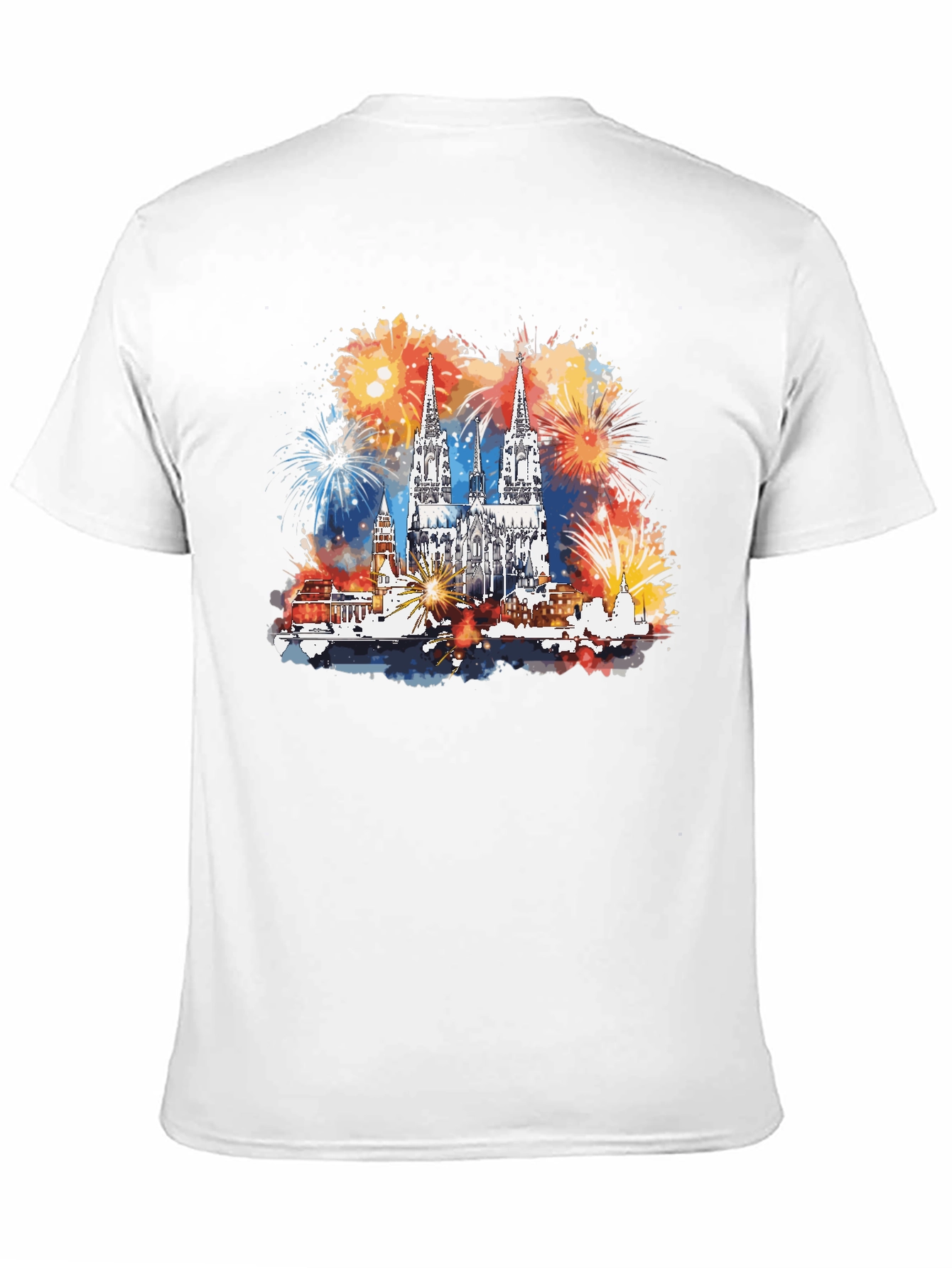 Cologne Cathedral Fireworks Mens Black T-Shirt