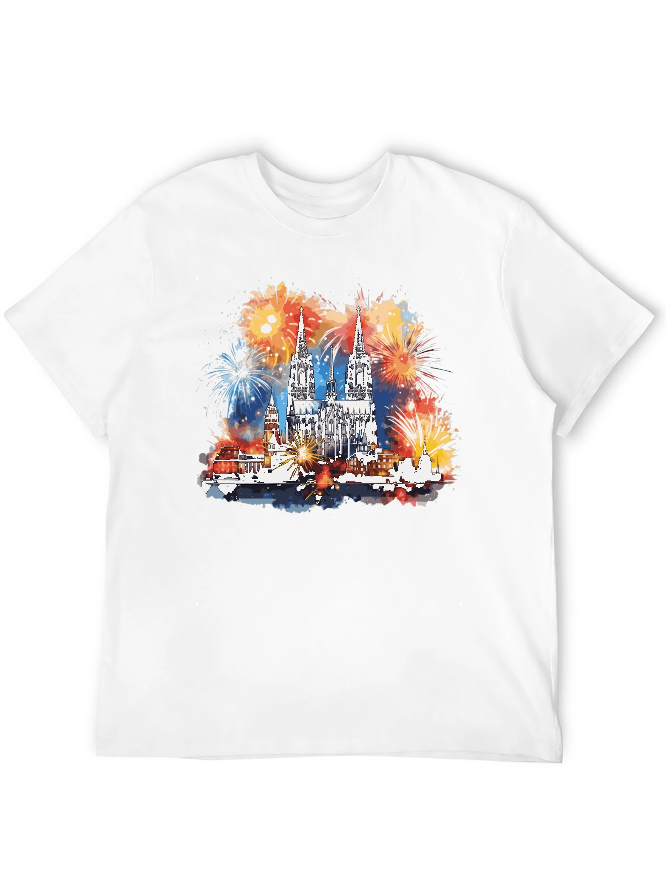 Cologne Cathedral Fireworks Mens Black T-Shirt